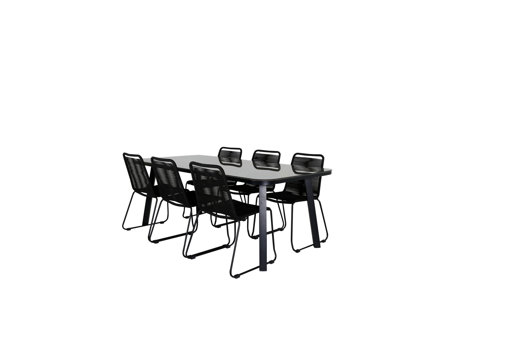 Venture Home Paola spisebord - Black Steel / Nature Wicker - 200*100+Lindos Stacking stol - Black Alu / Black Rope_6