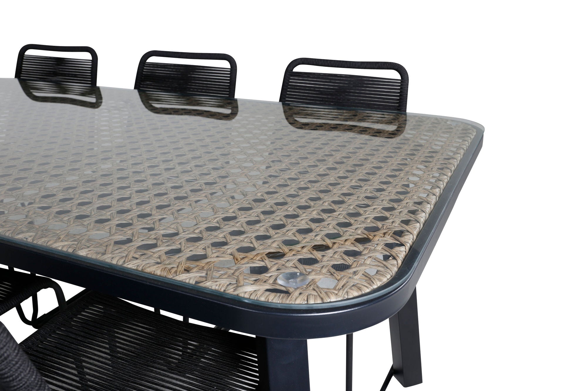 Venture Home Paola spisebord - Black Steel / Nature Wicker - 200*100+Lindos Stacking stol - Black Alu / Black Rope_6