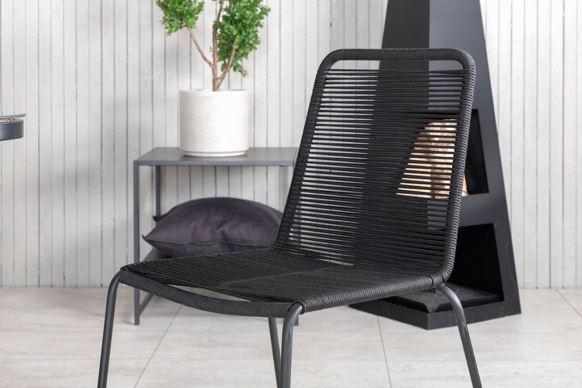 Venture Home Paola spisebord - Black Steel / Nature Wicker - 200*100+Lindos Stacking stol - Black Alu / Black Rope_6
