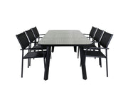 Venture Home Paola spisebord - Black Steel / Nature Wicker - 200*100+Santorini Arm stol (Stackable) - Black alu / Black Textilene_6
