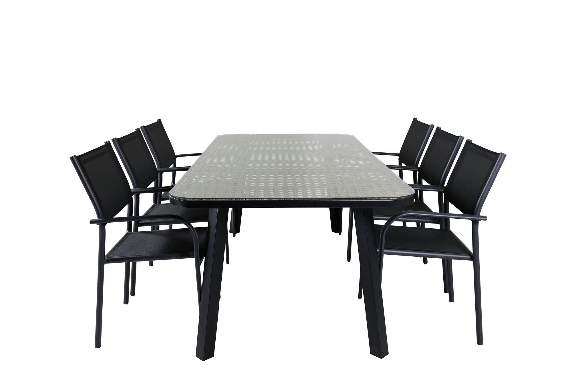 Venture Home Paola spisebord - Black Steel / Nature Wicker - 200*100+Santorini Arm stol (Stackable) - Black alu / Black Textilene_6