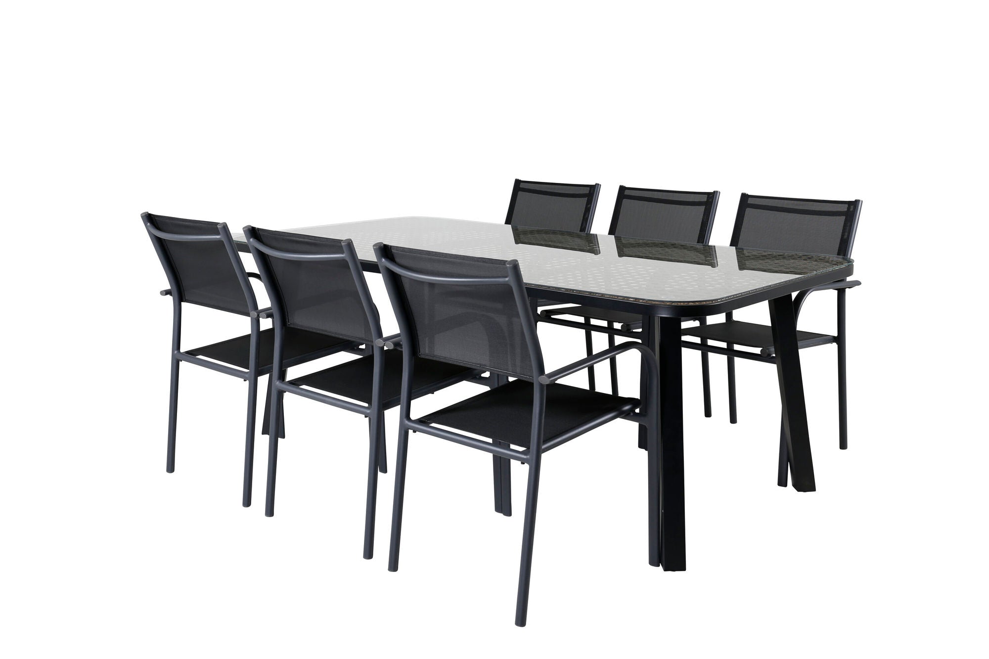 Venture Home Paola spisebord - Black Steel / Nature Wicker - 200*100+Santorini Arm stol (Stackable) - Black alu / Black Textilene_6
