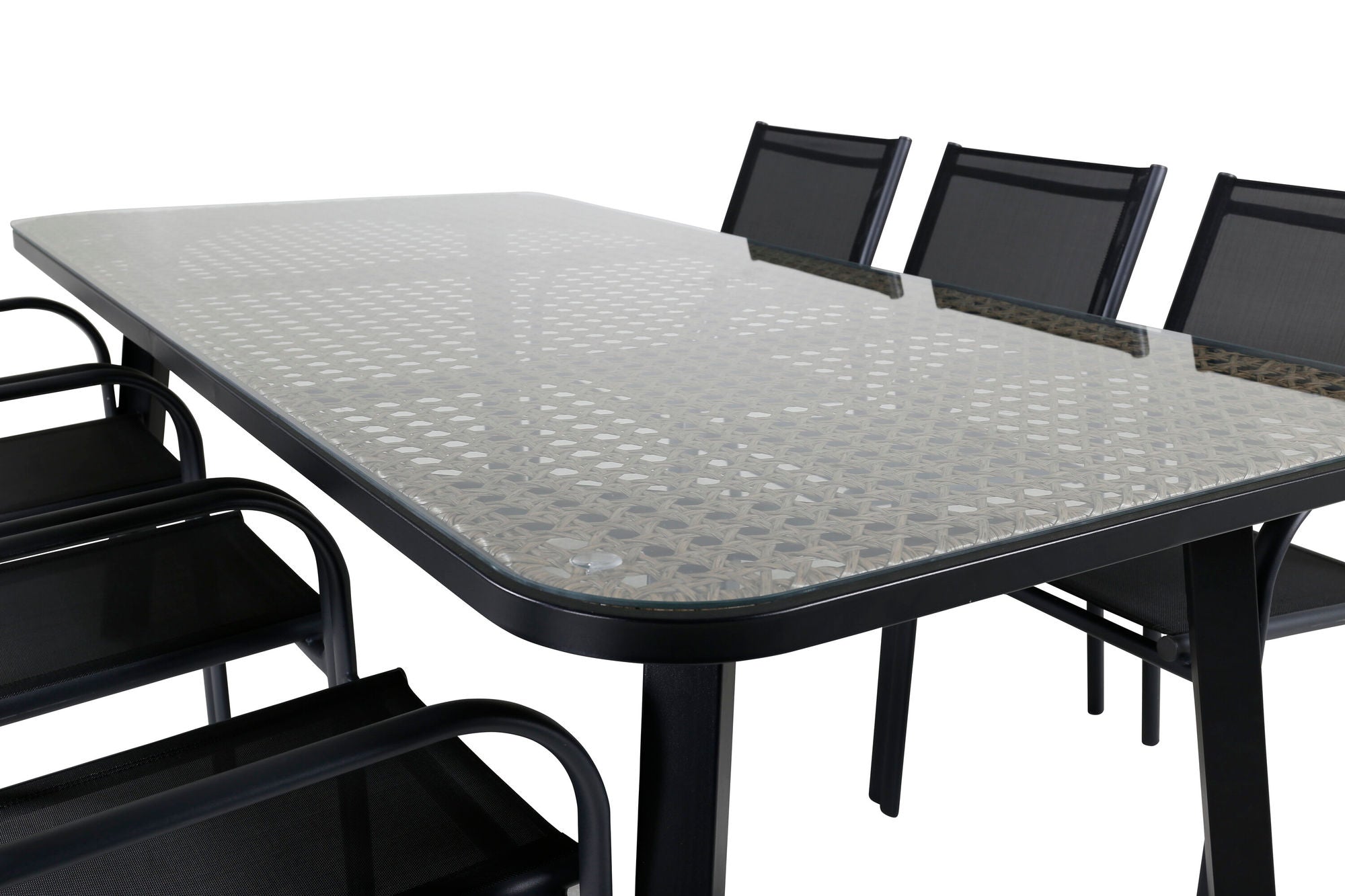 Venture Home Paola spisebord - Black Steel / Nature Wicker - 200*100+Santorini Arm stol (Stackable) - Black alu / Black Textilene_6