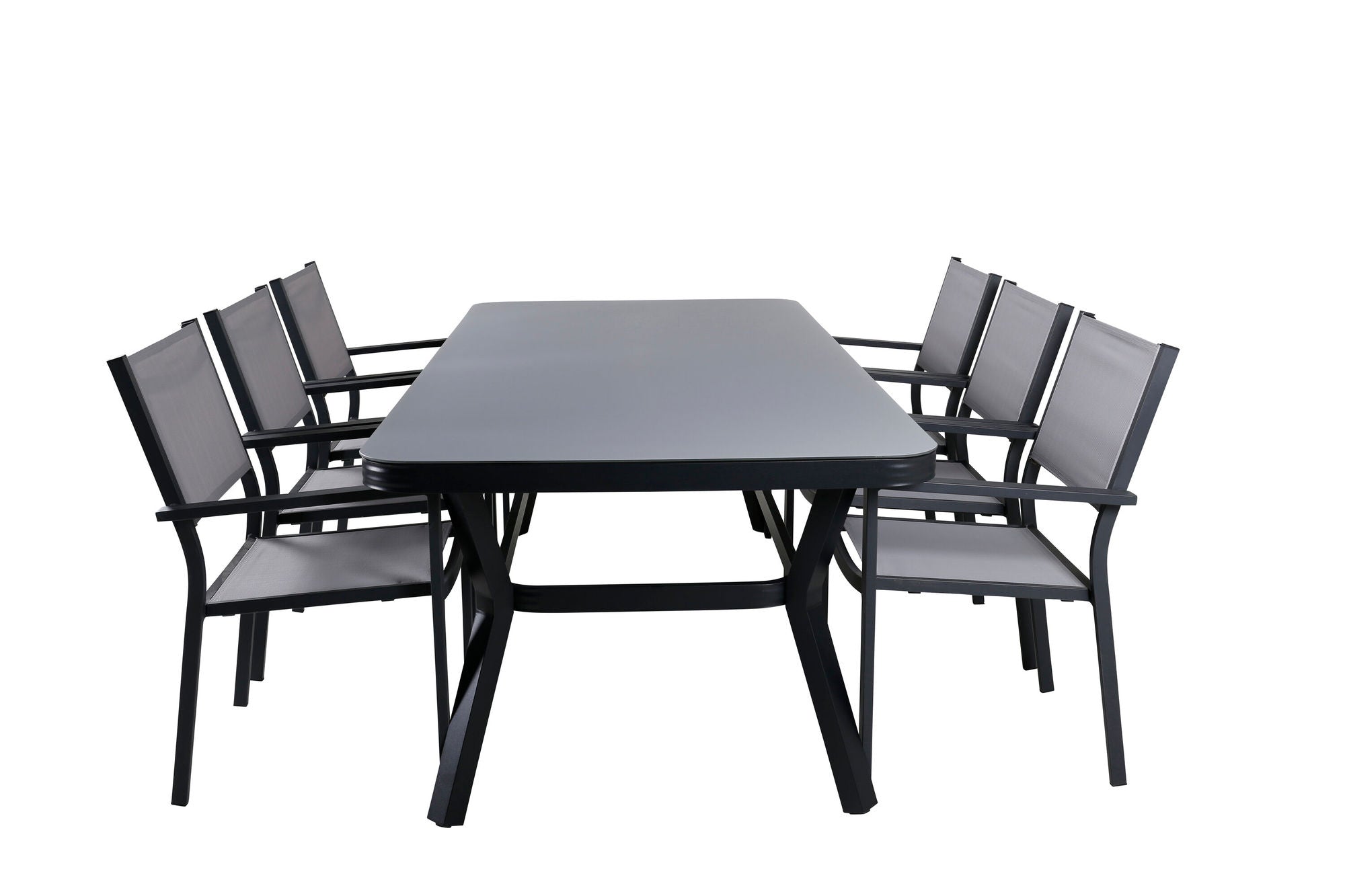 Venture Home Virya spisebord - Black Alu / Grey Glass - big bord+Copacabana Stacking stol - Black/Grey_6
