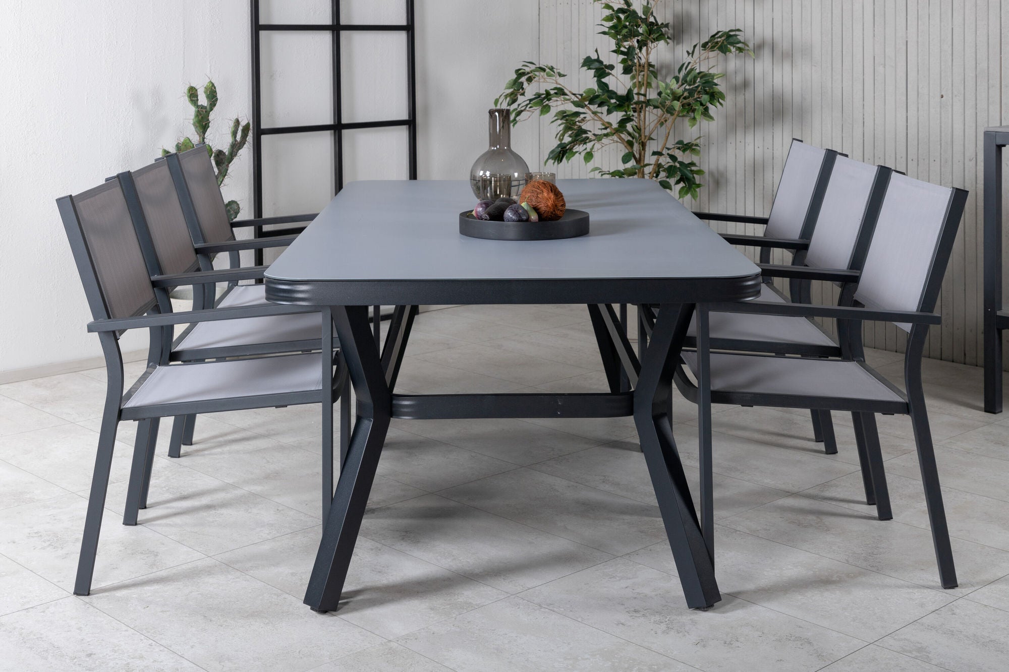 Venture Home Virya spisebord - Black Alu / Grey Glass - big bord+Copacabana Stacking stol - Black/Grey_6
