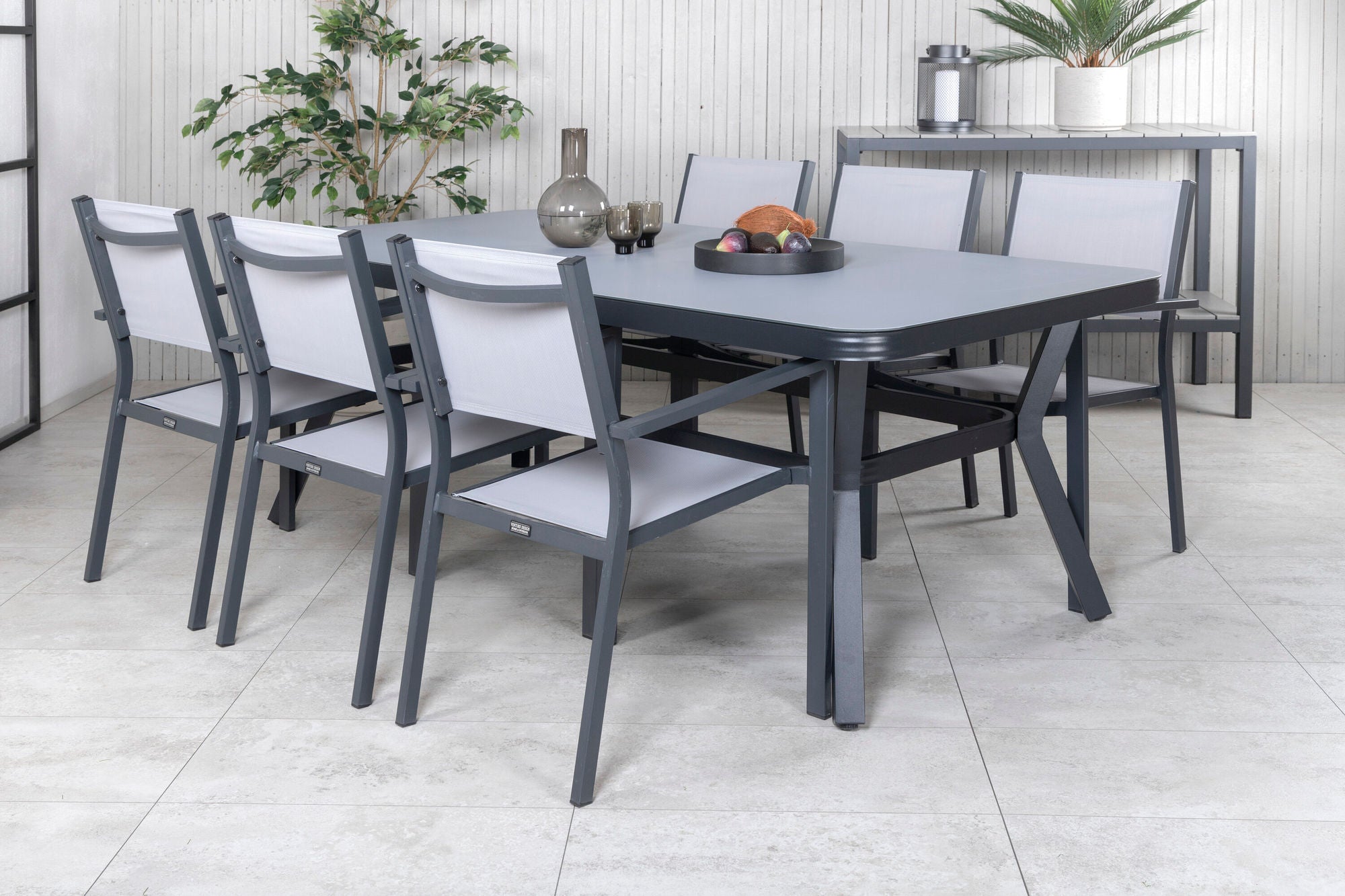 Venture Home Virya spisebord - Black Alu / Grey Glass - big bord+Copacabana Stacking stol - Black/Grey_6