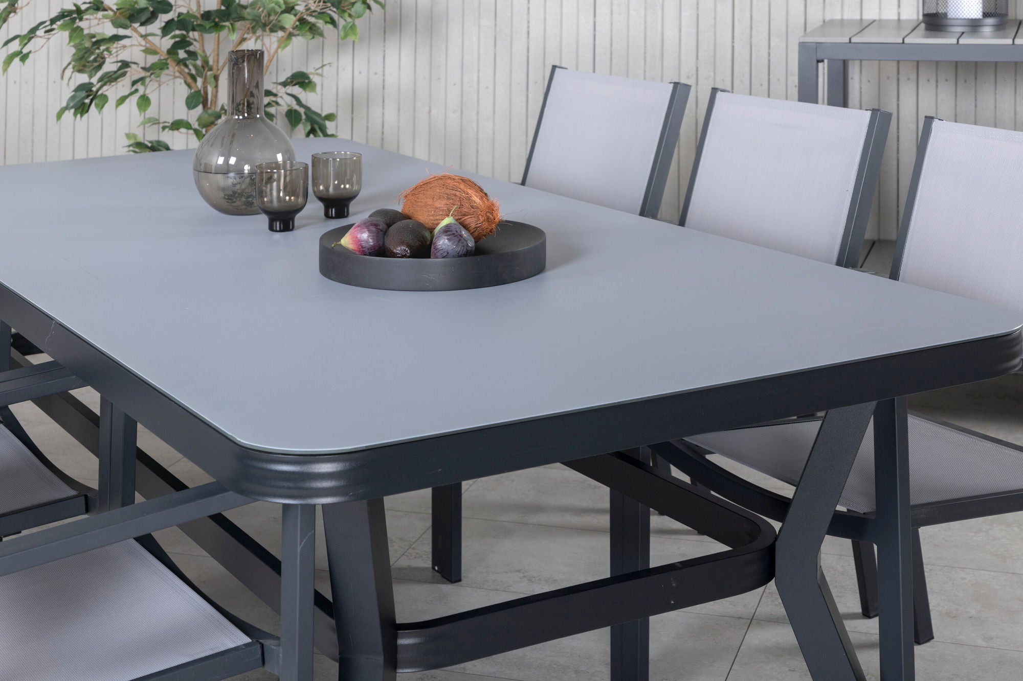 Venture Home Virya spisebord - Black Alu / Grey Glass - big bord+Copacabana Stacking stol - Black/Grey_6
