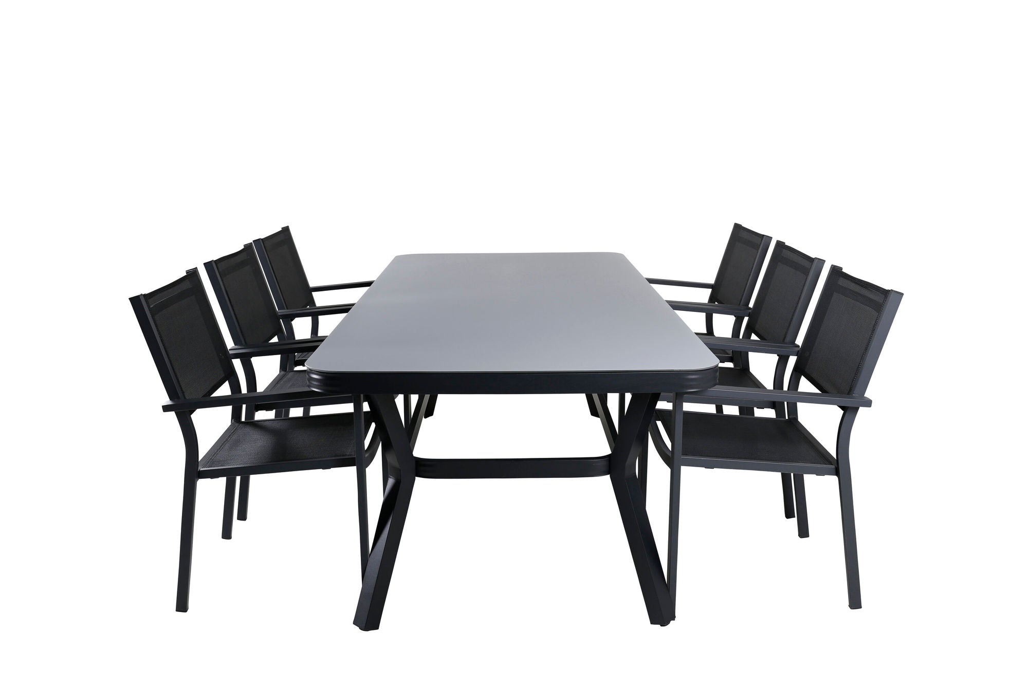 Venture Home Virya spisebord - Black Alu / Grey Glass - big bord+Copacabana Stacking stol - Black/Black_6