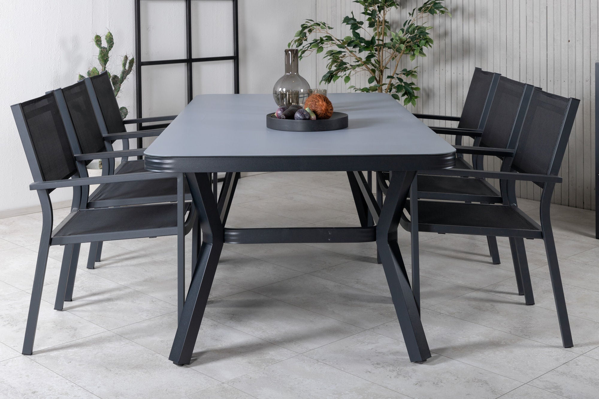 Venture Home Virya spisebord - Black Alu / Grey Glass - big bord+Copacabana Stacking stol - Black/Black_6