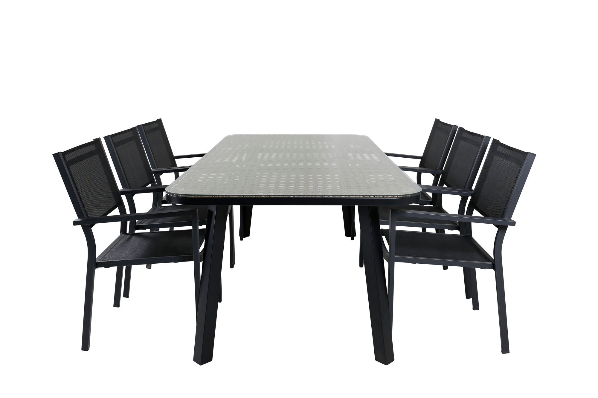 Venture Home Paola spisebord - Black Steel / Nature Wicker - 200*100+Copacabana Stacking stol - Black/Black_6