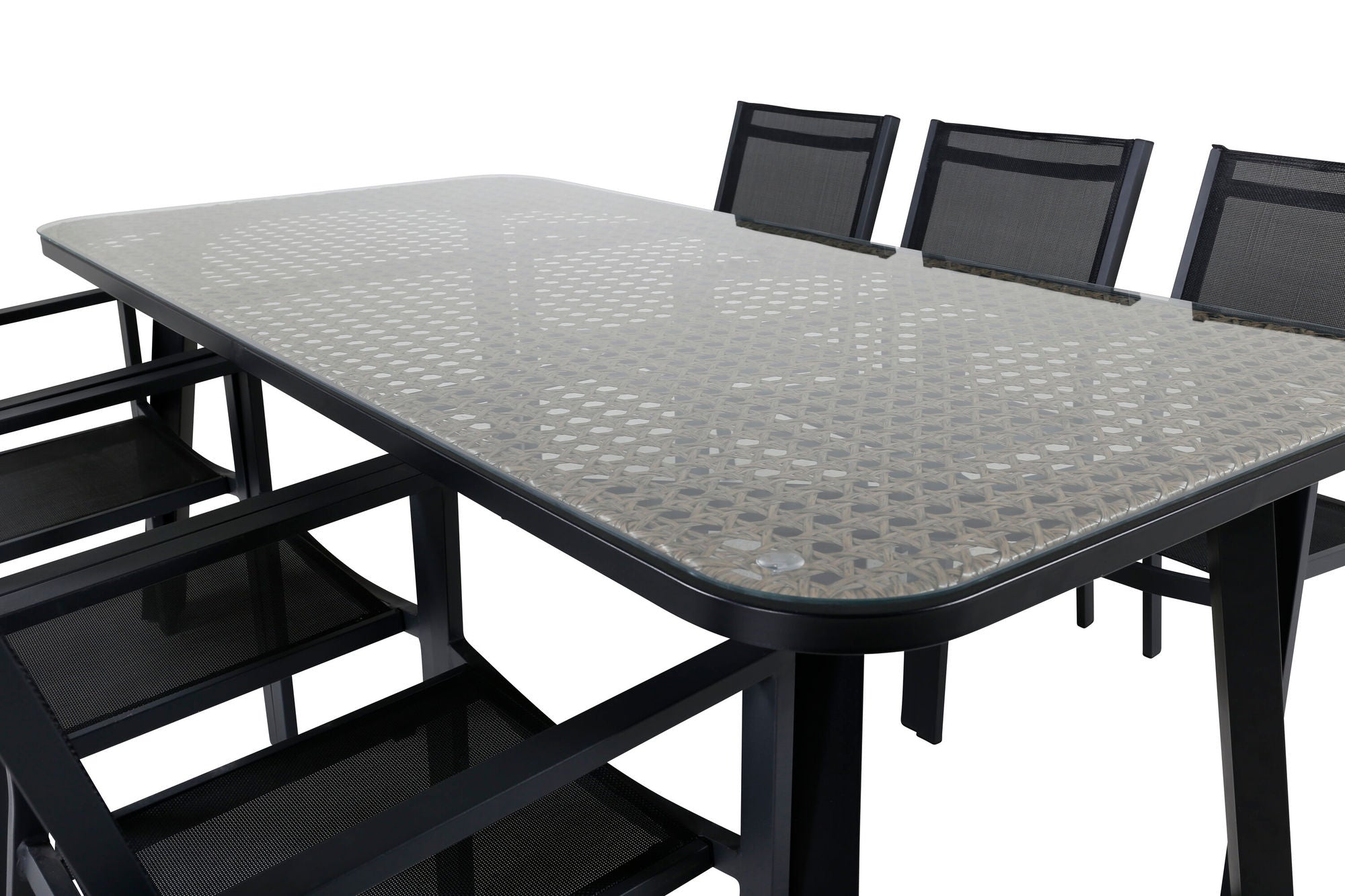 Venture Home Paola spisebord - Black Steel / Nature Wicker - 200*100+Copacabana Stacking stol - Black/Black_6