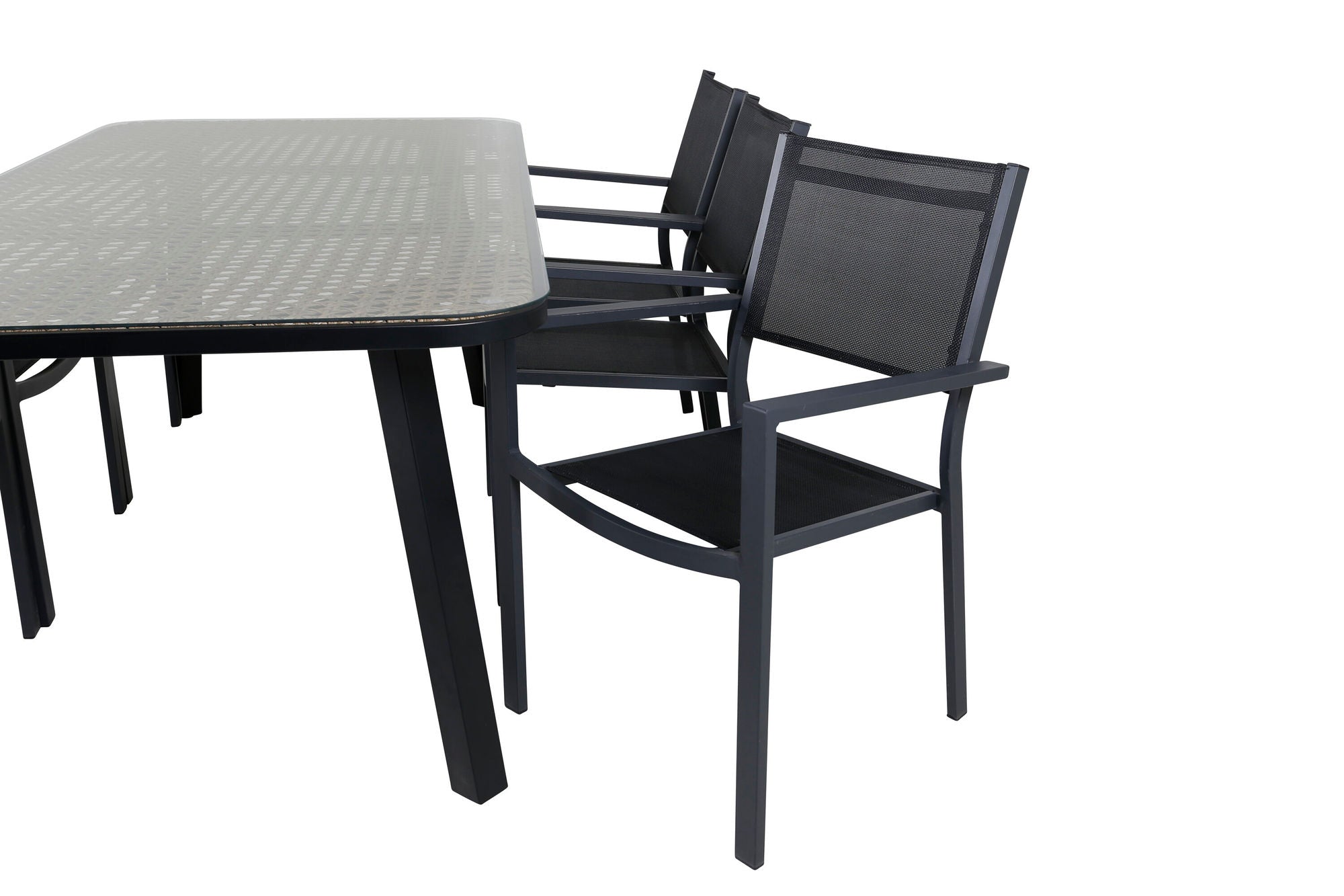 Venture Home Paola spisebord - Black Steel / Nature Wicker - 200*100+Copacabana Stacking stol - Black/Black_6