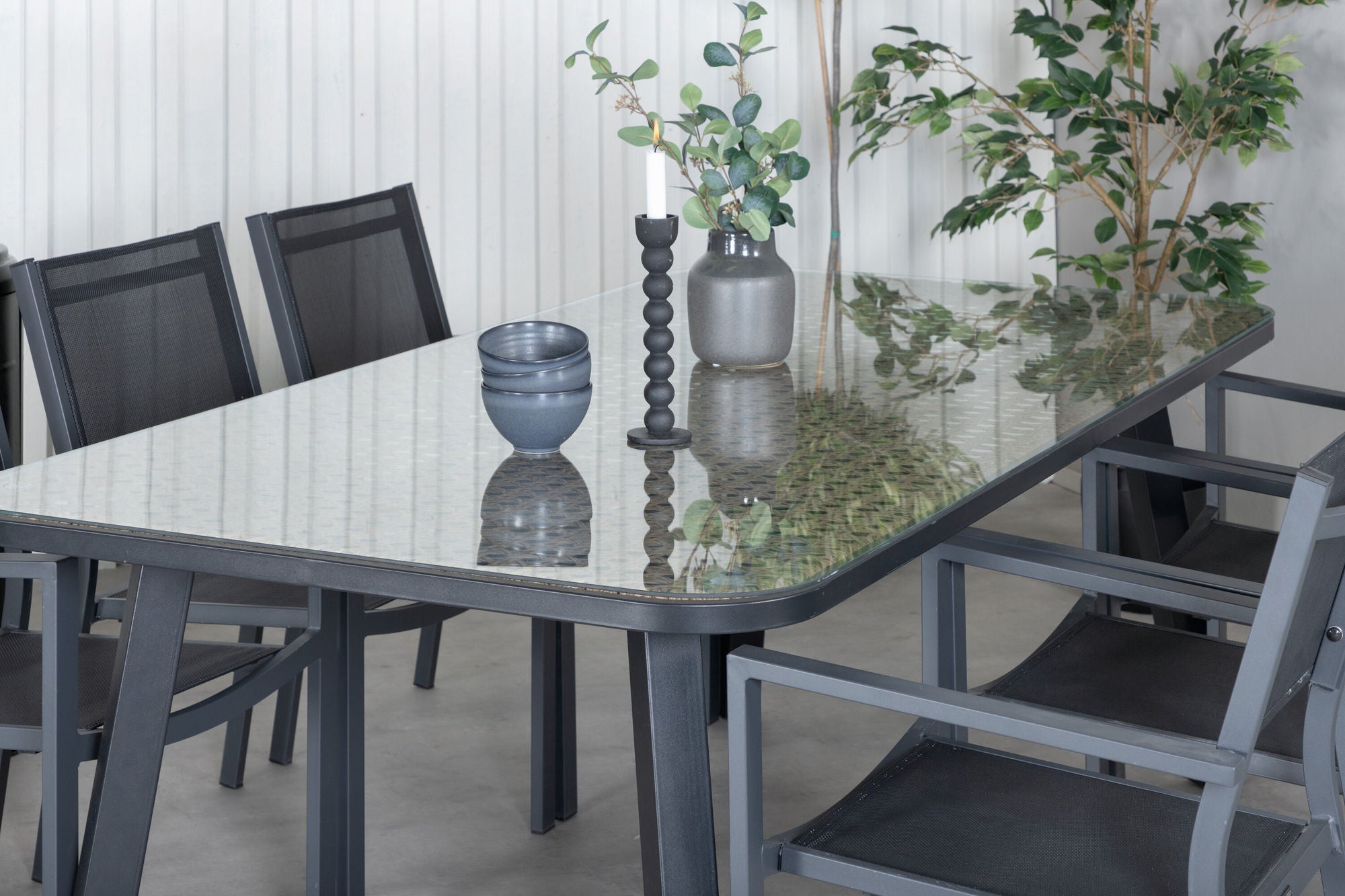 Venture Home Paola spisebord - Black Steel / Nature Wicker - 200*100+Copacabana Stacking stol - Black/Black_6