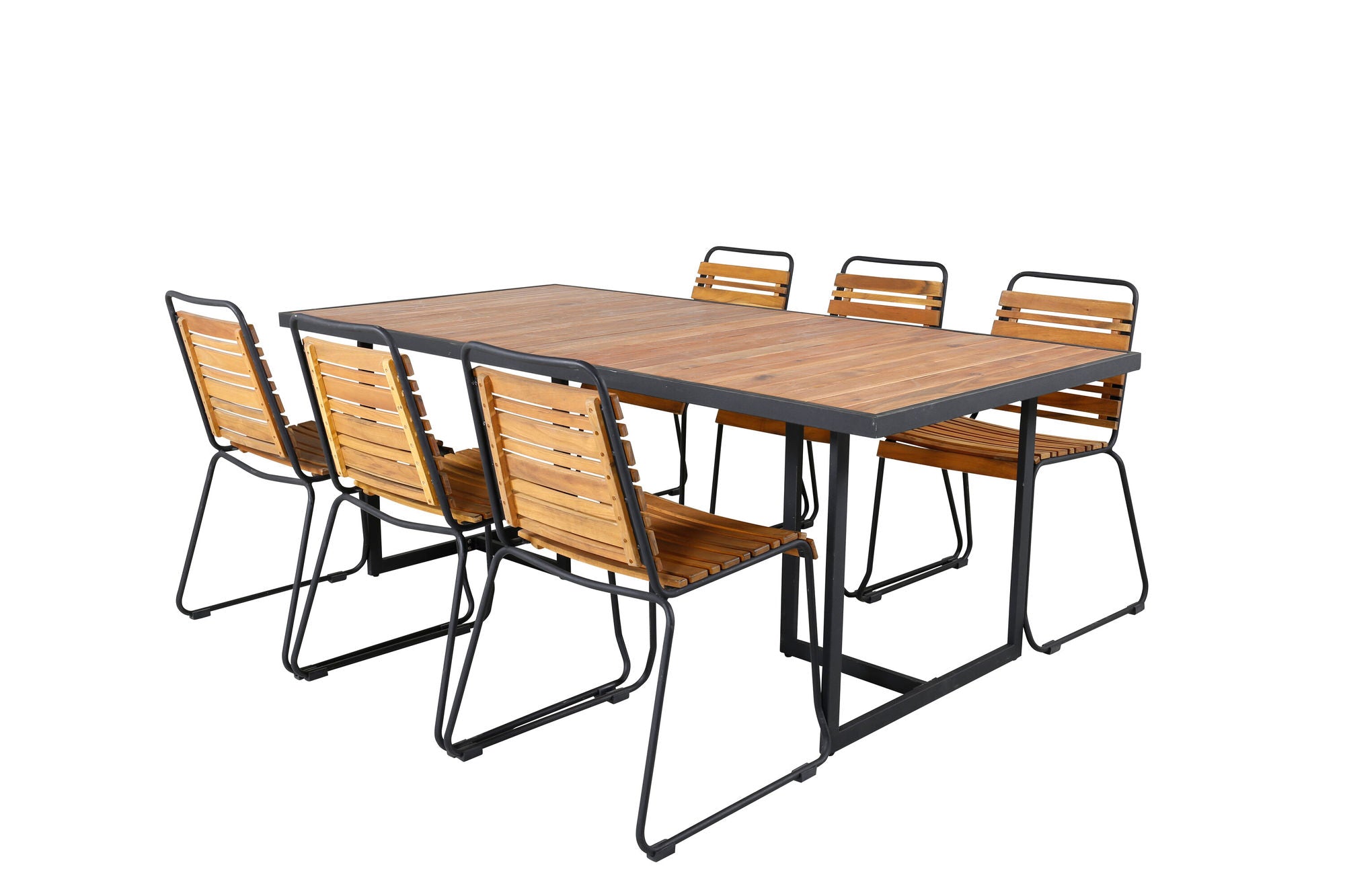 Venture Home Khung spisebord - Black Steel / Acacia (teklook) - 200*100cm+Bois Spisebordsstol - Black Alu / Acacia_6