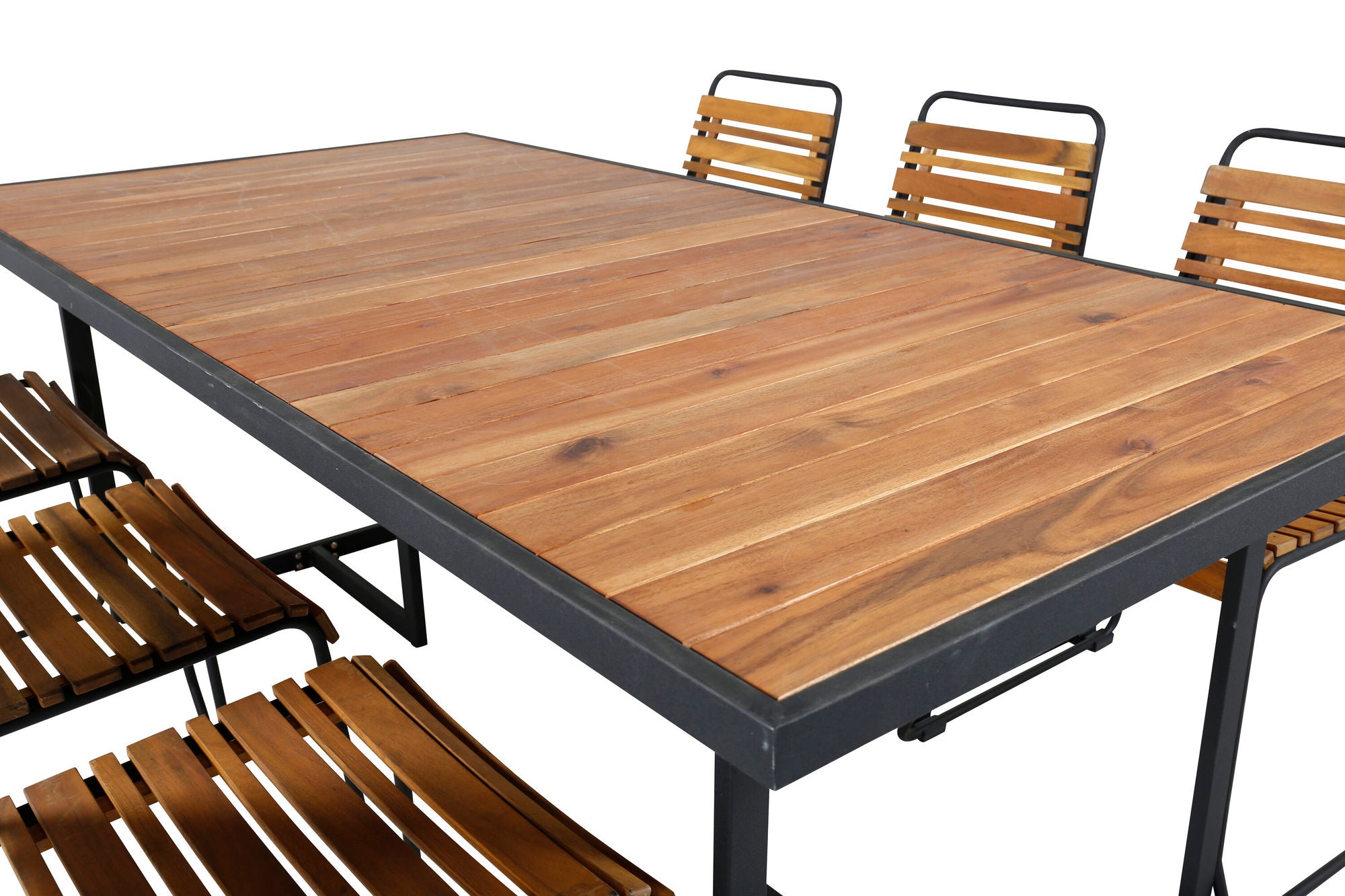 Venture Home Khung spisebord - Black Steel / Acacia (teklook) - 200*100cm+Bois Spisebordsstol - Black Alu / Acacia_6
