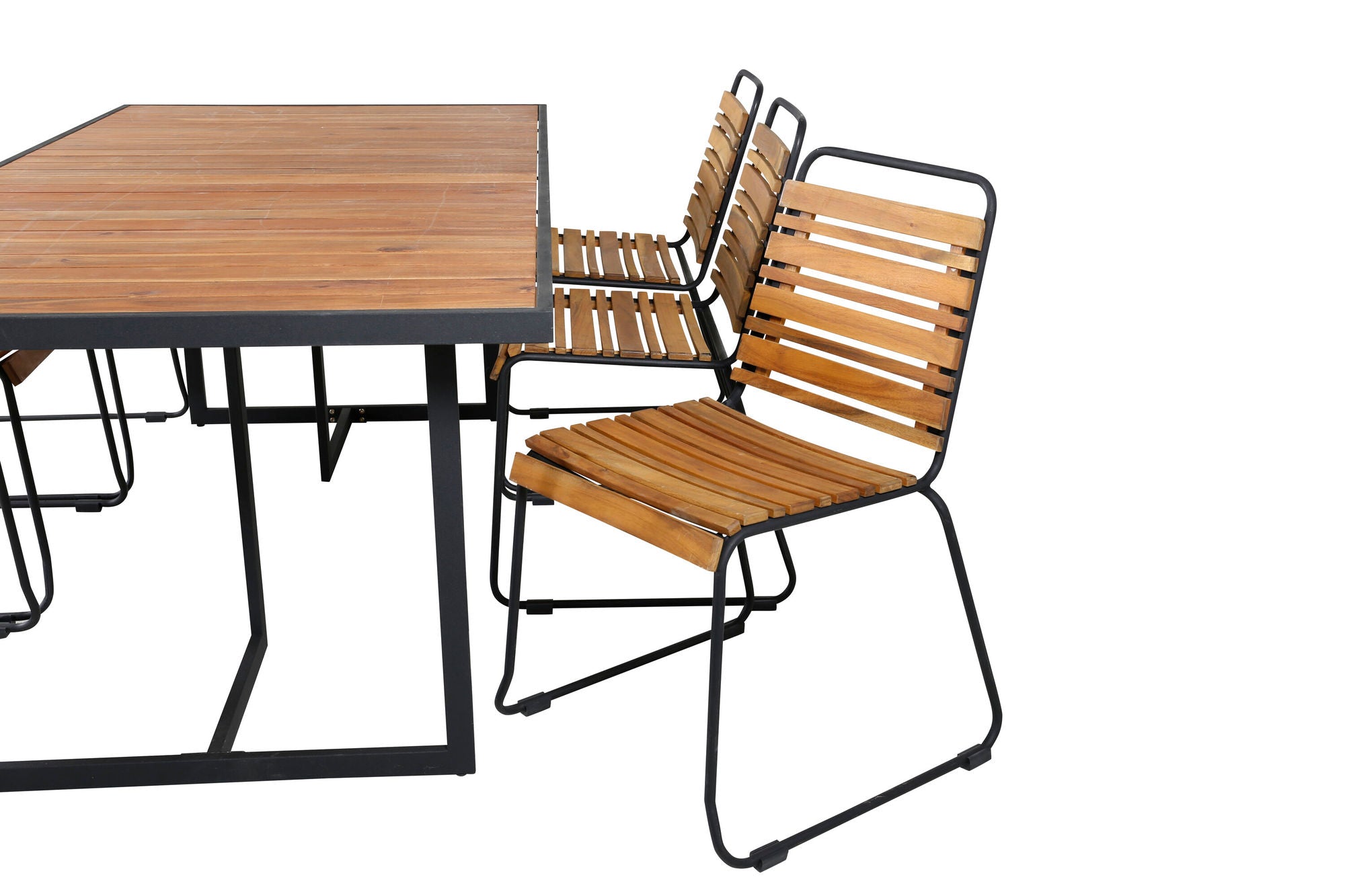 Venture Home Khung spisebord - Black Steel / Acacia (teklook) - 200*100cm+Bois Spisebordsstol - Black Alu / Acacia_6