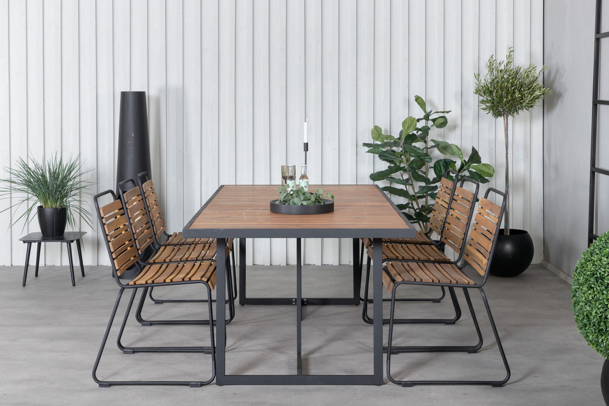 Venture Home Khung spisebord - Black Steel / Acacia (teklook) - 200*100cm+Bois Spisebordsstol - Black Alu / Acacia_6