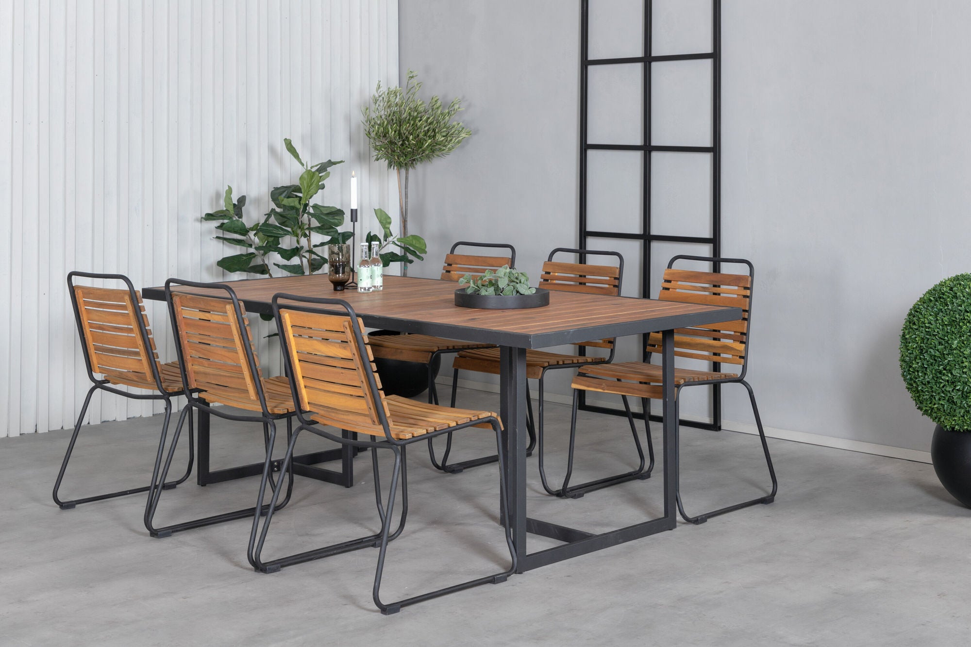 Venture Home Khung spisebord - Black Steel / Acacia (teklook) - 200*100cm+Bois Spisebordsstol - Black Alu / Acacia_6