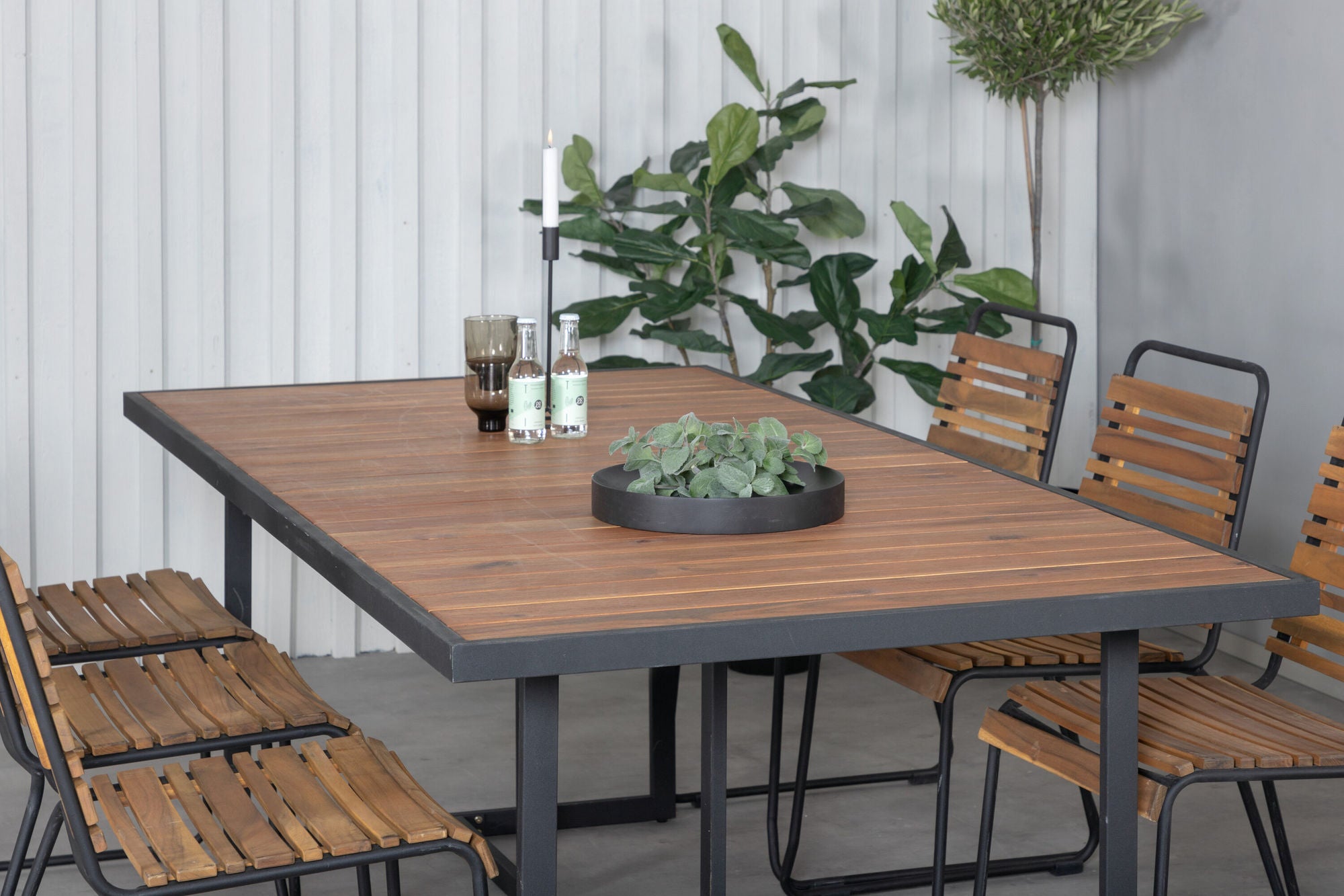 Venture Home Khung spisebord - Black Steel / Acacia (teklook) - 200*100cm+Bois Spisebordsstol - Black Alu / Acacia_6