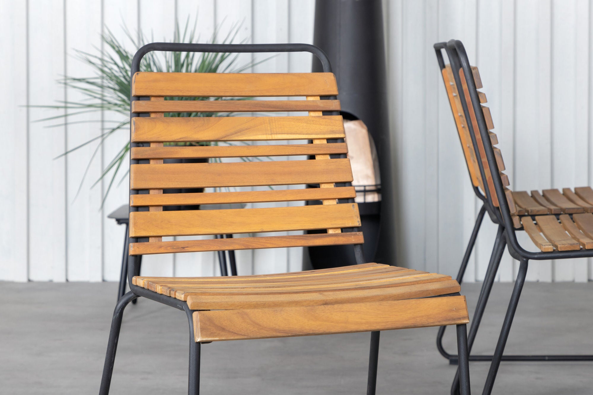 Venture Home Khung spisebord - Black Steel / Acacia (teklook) - 200*100cm+Bois Spisebordsstol - Black Alu / Acacia_6