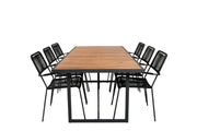 Venture Home Khung spisebord - Black Steel / Acacia (teklook) - 200*100cm+Lindos Armchair - Black Alu / Black Rope_6
