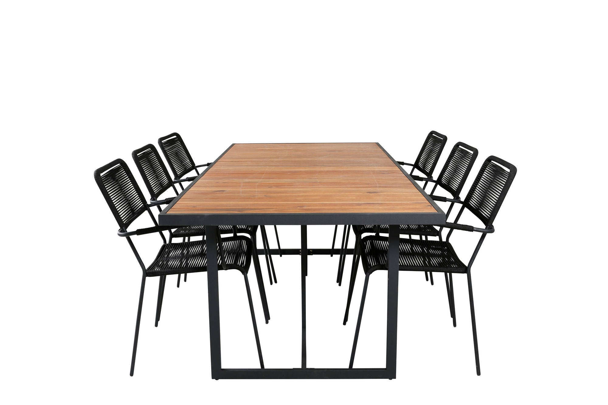 Venture Home Khung spisebord - Black Steel / Acacia (teklook) - 200*100cm+Lindos Armchair - Black Alu / Black Rope_6