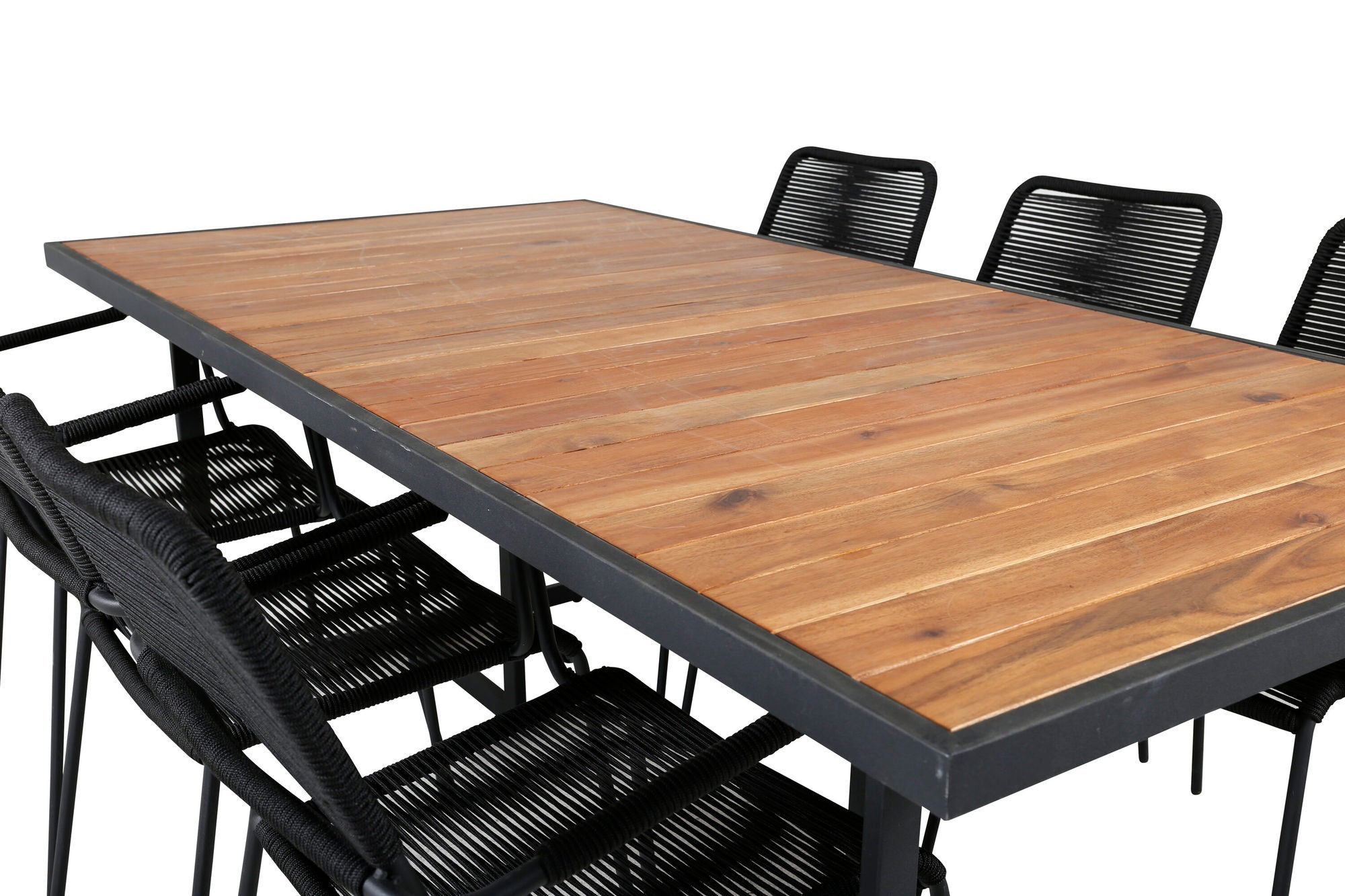Venture Home Khung spisebord - Black Steel / Acacia (teklook) - 200*100cm+Lindos Armchair - Black Alu / Black Rope_6