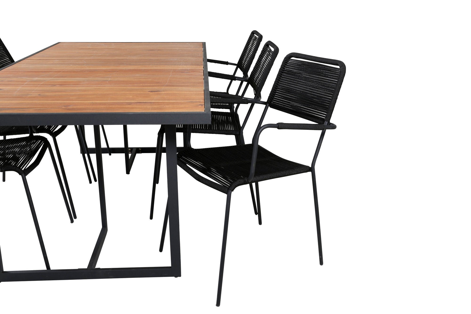 Venture Home Khung spisebord - Black Steel / Acacia (teklook) - 200*100cm+Lindos Armchair - Black Alu / Black Rope_6