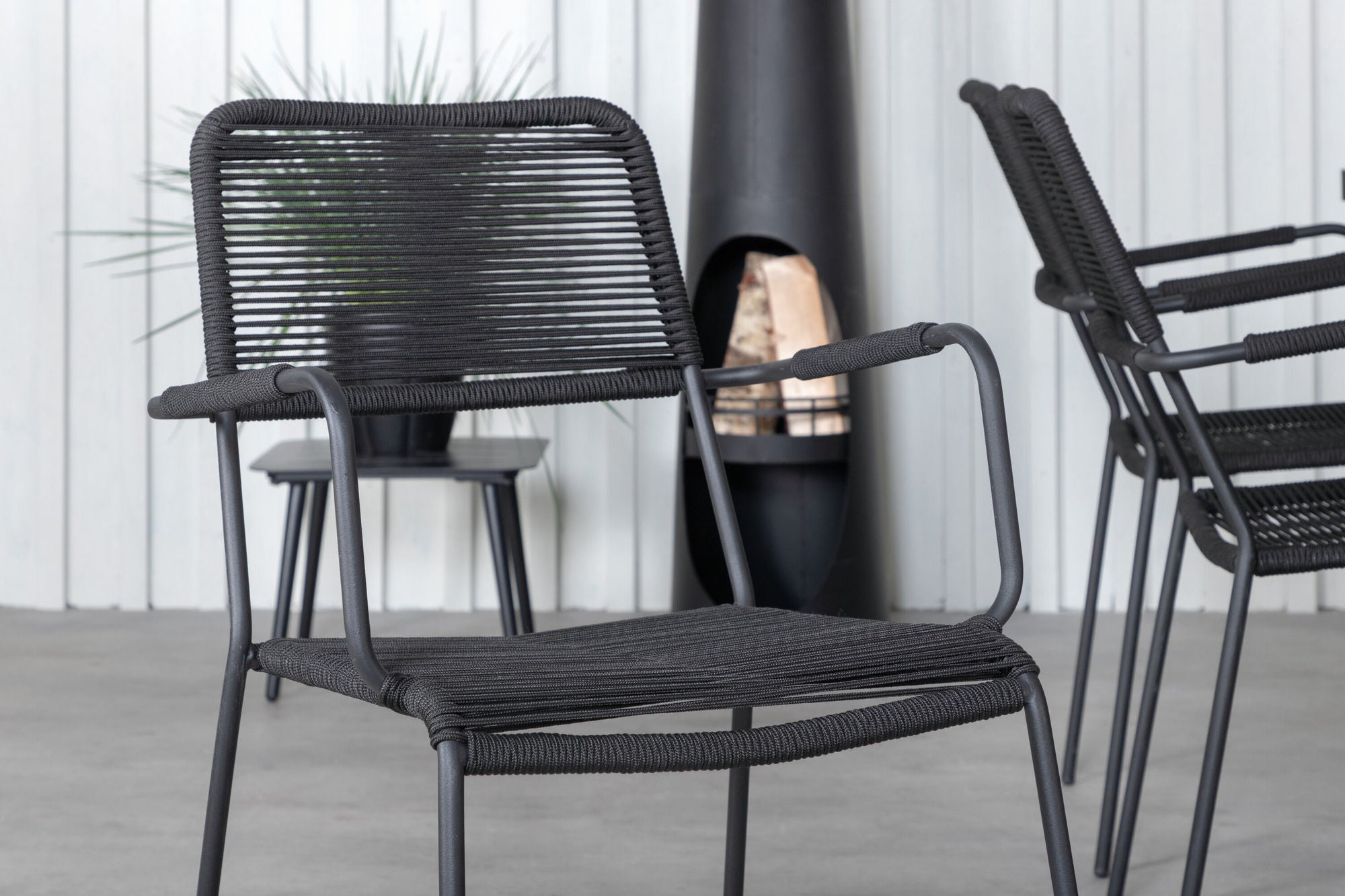 Venture Home Khung spisebord - Black Steel / Acacia (teklook) - 200*100cm+Lindos Armchair - Black Alu / Black Rope_6