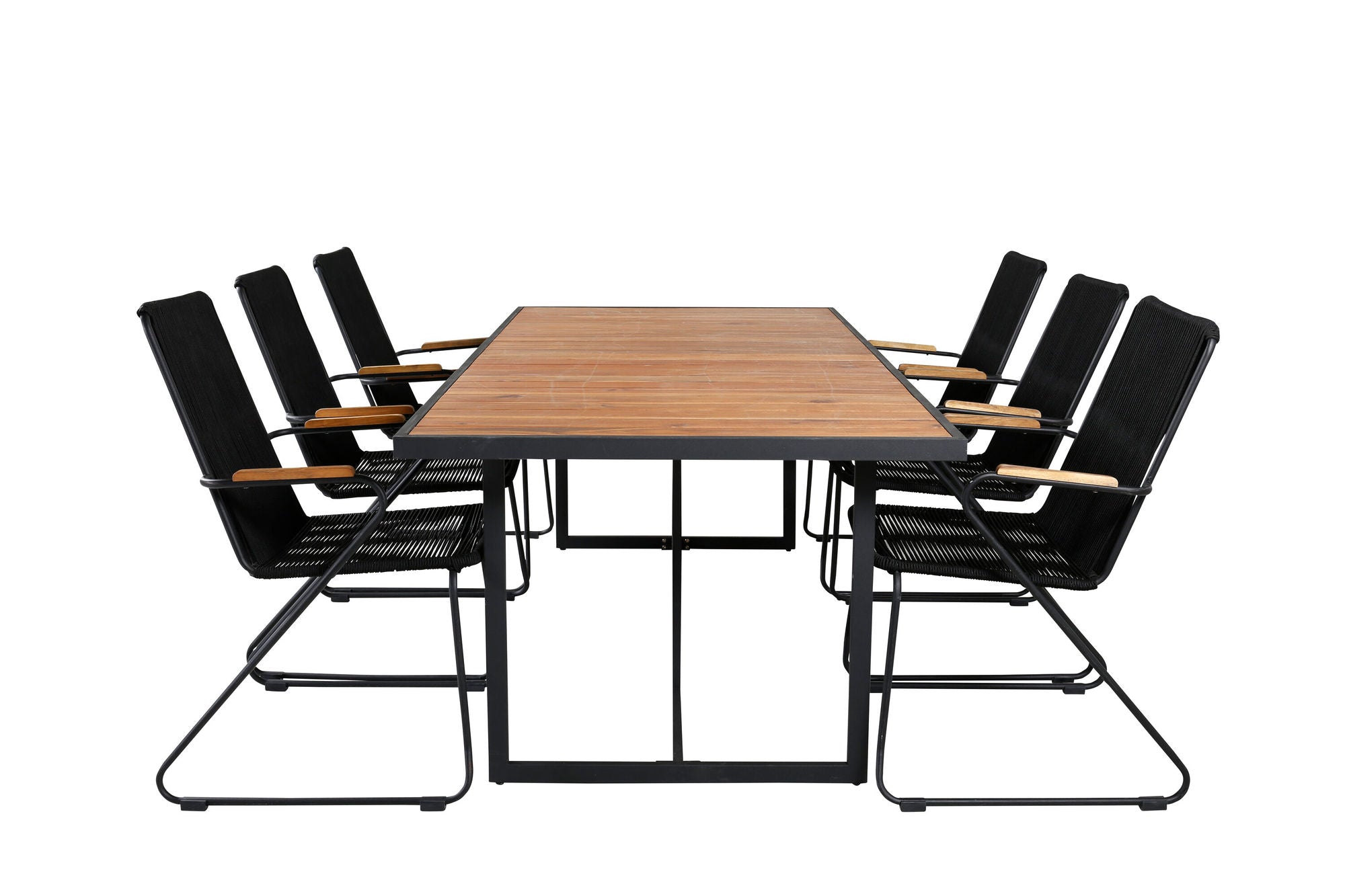 Venture Home Khung spisebord - Black Steel / Acacia (teklook) - 200*100cm+Bois Armchair - Black Alu / Black Rope / Acacia_6