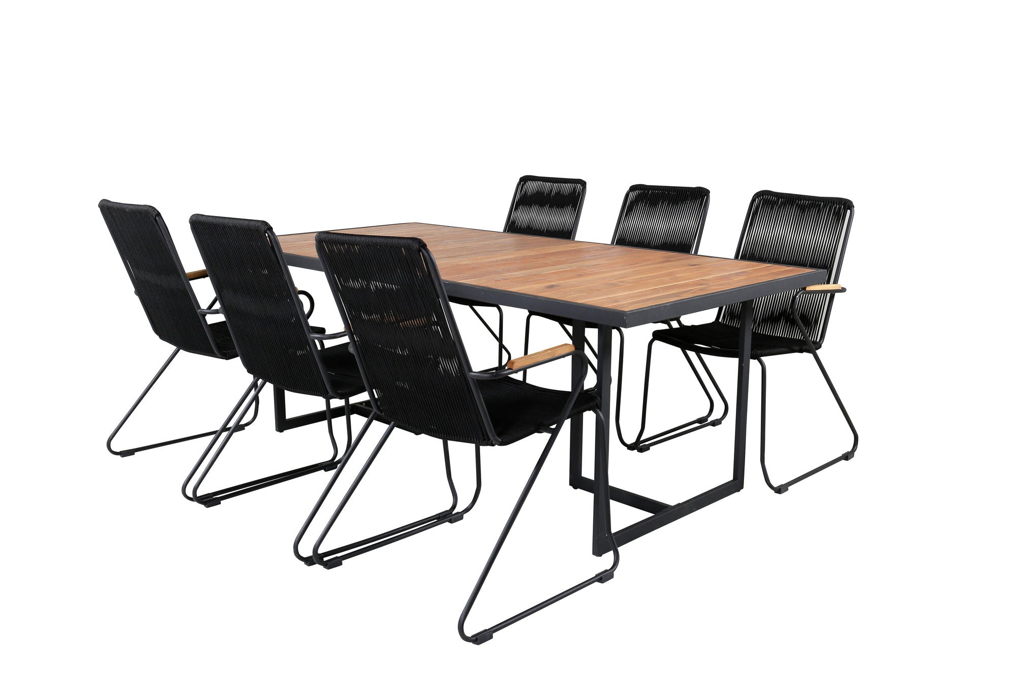 Venture Home Khung spisebord - Black Steel / Acacia (teklook) - 200*100cm+Bois Armchair - Black Alu / Black Rope / Acacia_6