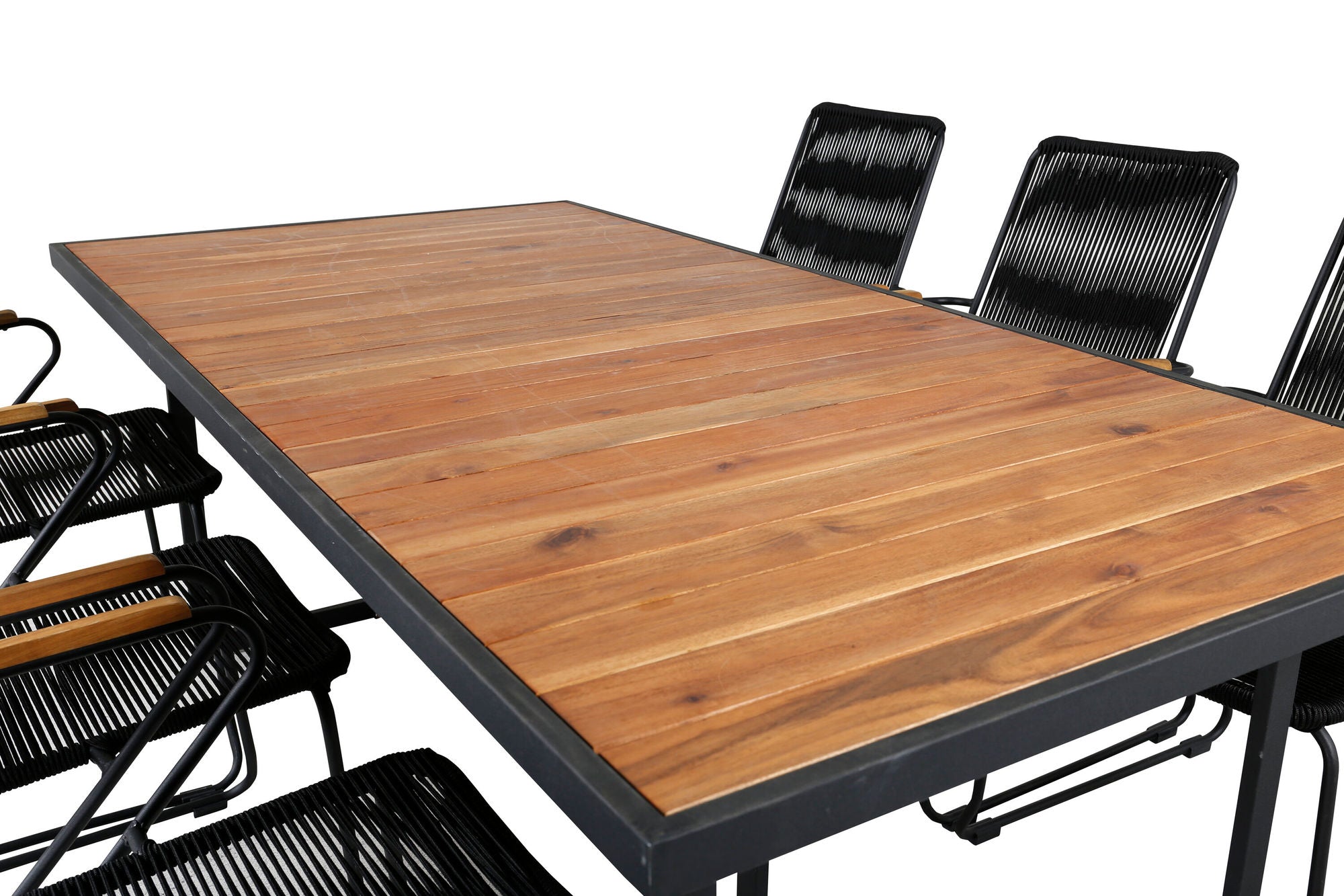 Venture Home Khung spisebord - Black Steel / Acacia (teklook) - 200*100cm+Bois Armchair - Black Alu / Black Rope / Acacia_6