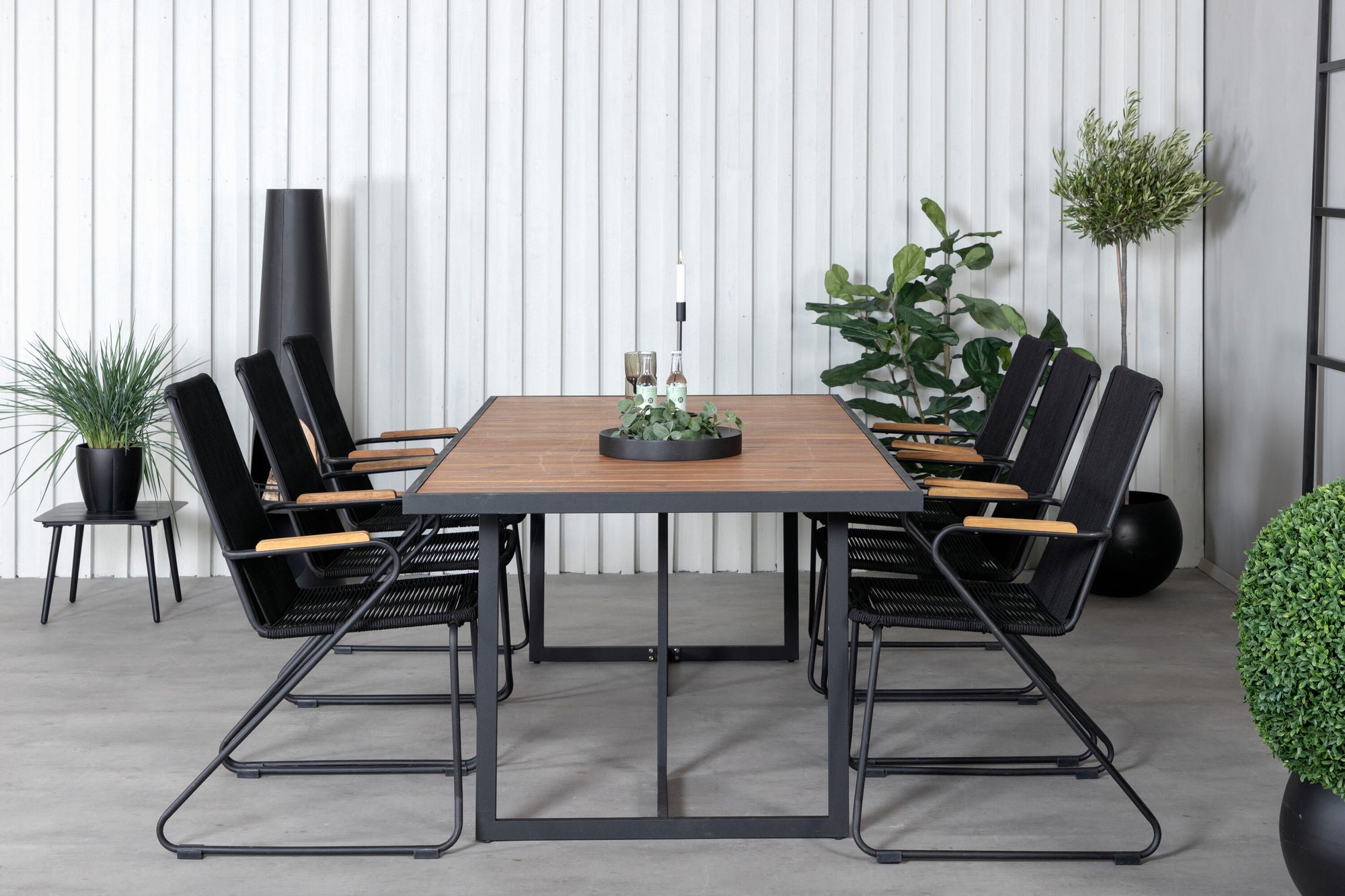 Venture Home Khung spisebord - Black Steel / Acacia (teklook) - 200*100cm+Bois Armchair - Black Alu / Black Rope / Acacia_6