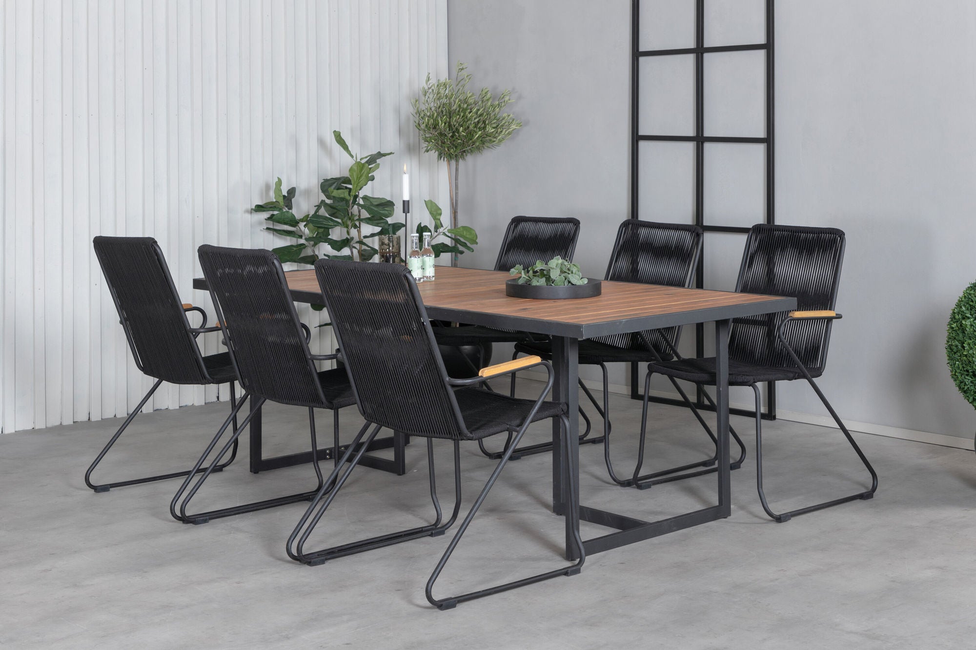 Venture Home Khung spisebord - Black Steel / Acacia (teklook) - 200*100cm+Bois Armchair - Black Alu / Black Rope / Acacia_6