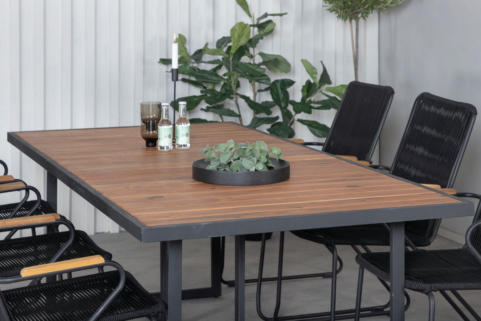 Venture Home Khung spisebord - Black Steel / Acacia (teklook) - 200*100cm+Bois Armchair - Black Alu / Black Rope / Acacia_6