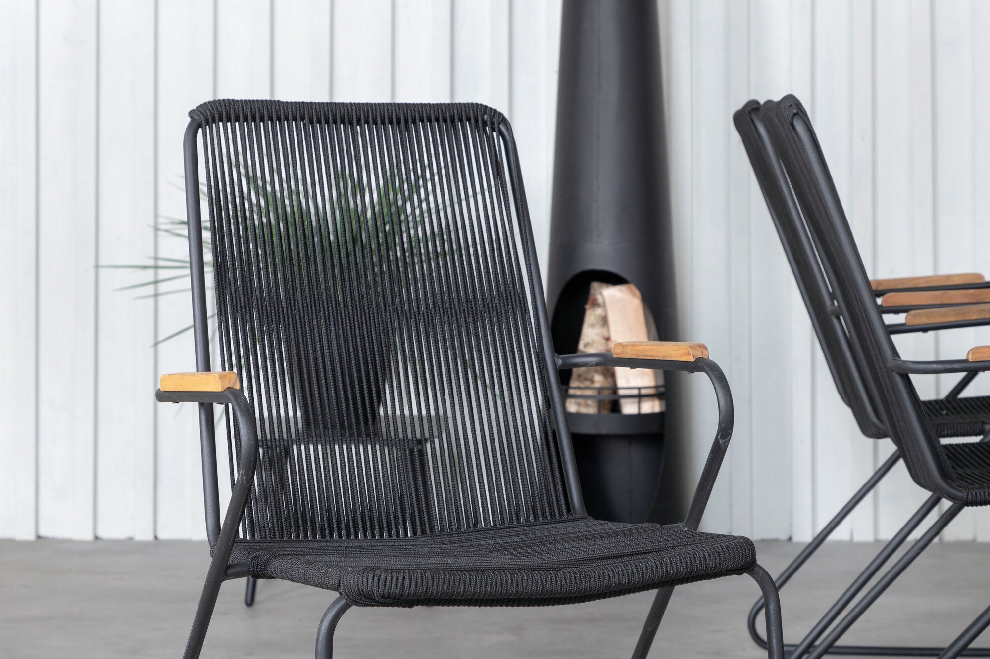 Venture Home Khung spisebord - Black Steel / Acacia (teklook) - 200*100cm+Bois Armchair - Black Alu / Black Rope / Acacia_6