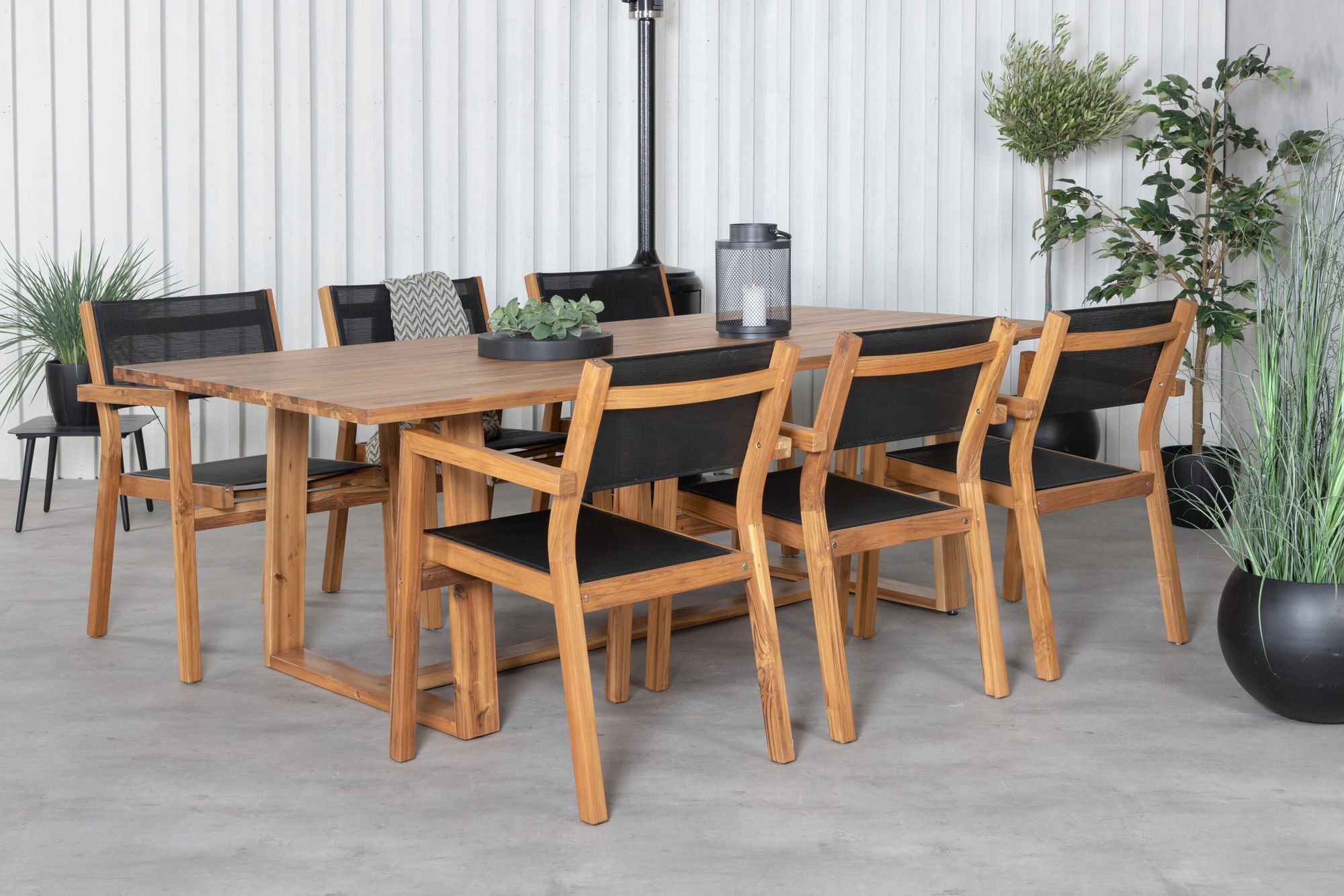 Venture Home Plankton - spisebord acacia - 220*100+Venice Stackingchair - Teak / Black textilene_6