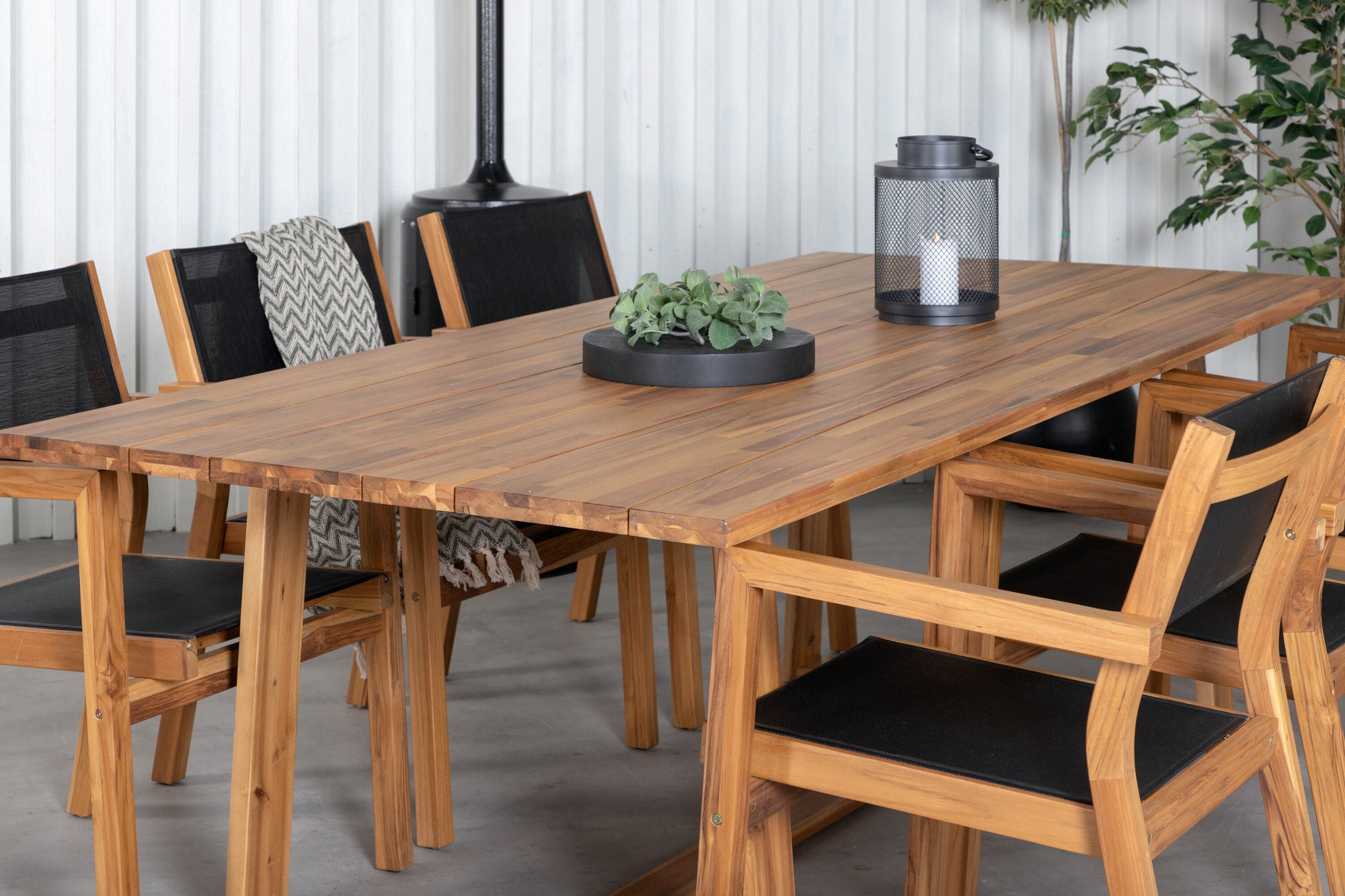 Venture Home Plankton - spisebord acacia - 220*100+Venice Stackingchair - Teak / Black textilene_6