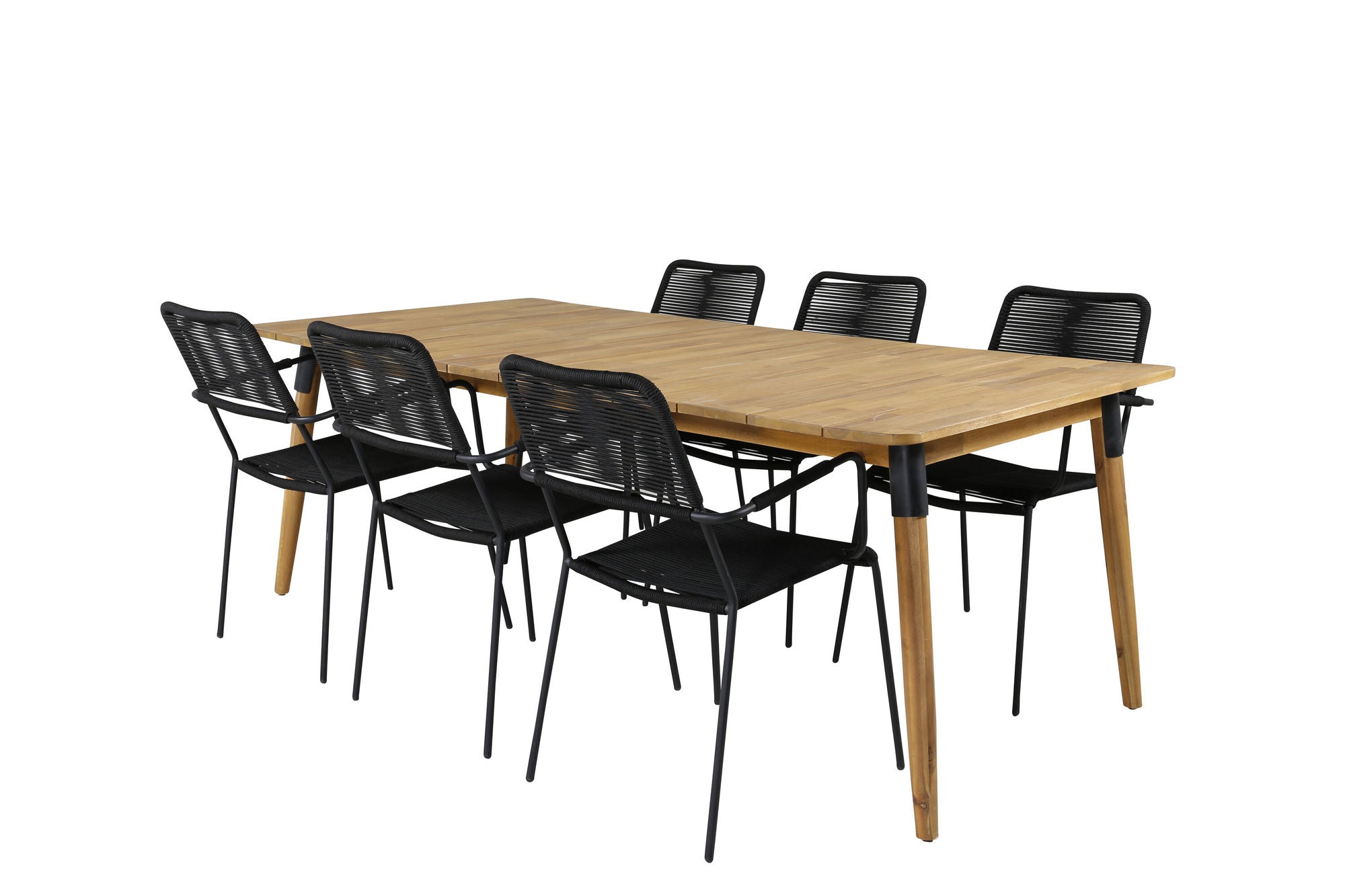 Venture Home Julian spisebord - Acasia - 210*100cm+Lindos Armchair - Black Alu / Black Rope_6