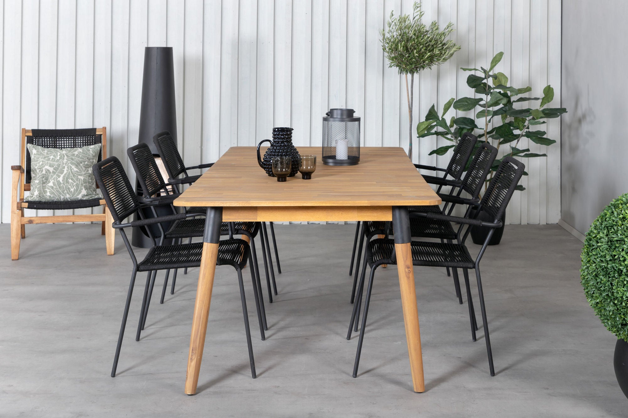 Venture Home Julian spisebord - Acasia - 210*100cm+Lindos Armchair - Black Alu / Black Rope_6