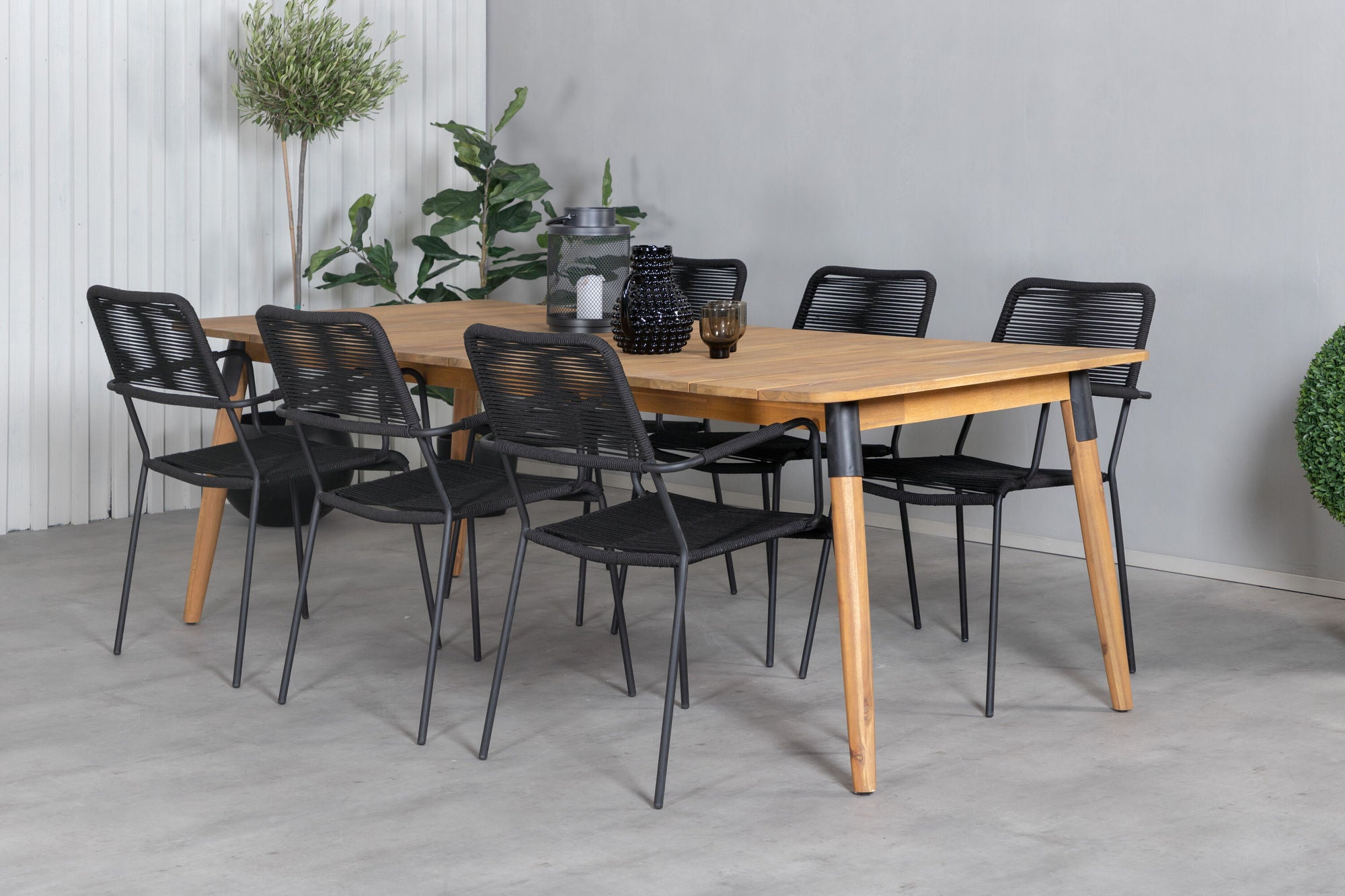 Venture Home Julian spisebord - Acasia - 210*100cm+Lindos Armchair - Black Alu / Black Rope_6