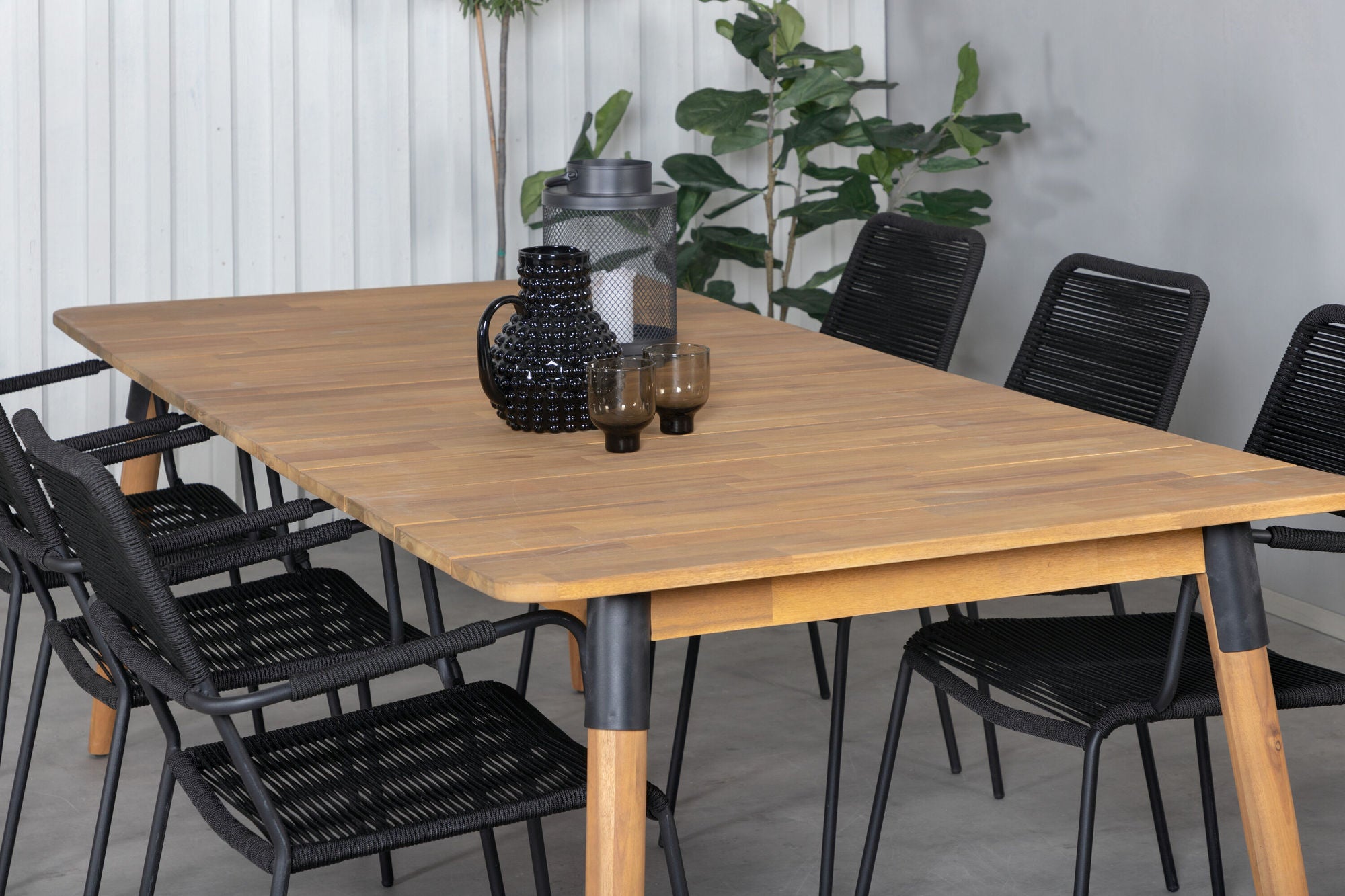 Venture Home Julian spisebord - Acasia - 210*100cm+Lindos Armchair - Black Alu / Black Rope_6