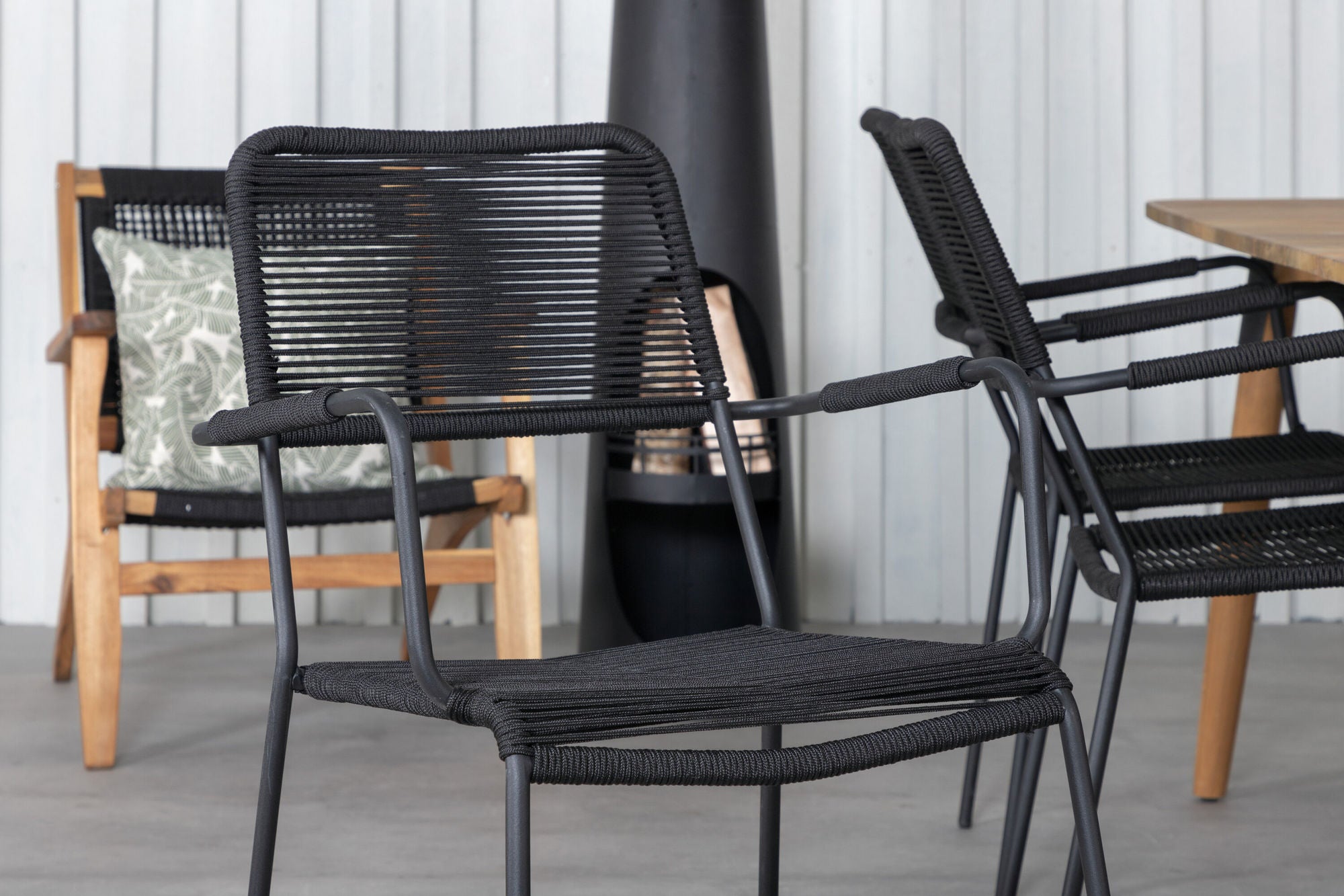 Venture Home Julian spisebord - Acasia - 210*100cm+Lindos Armchair - Black Alu / Black Rope_6