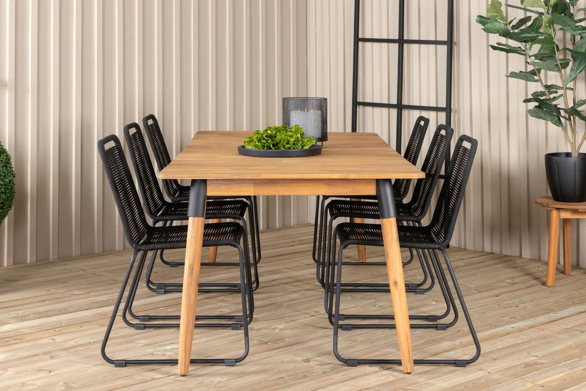 Venture Home Julian spisebord - Acasia - 210*100cm+Lindos Stacking stol - Black Alu / Black Rope_6