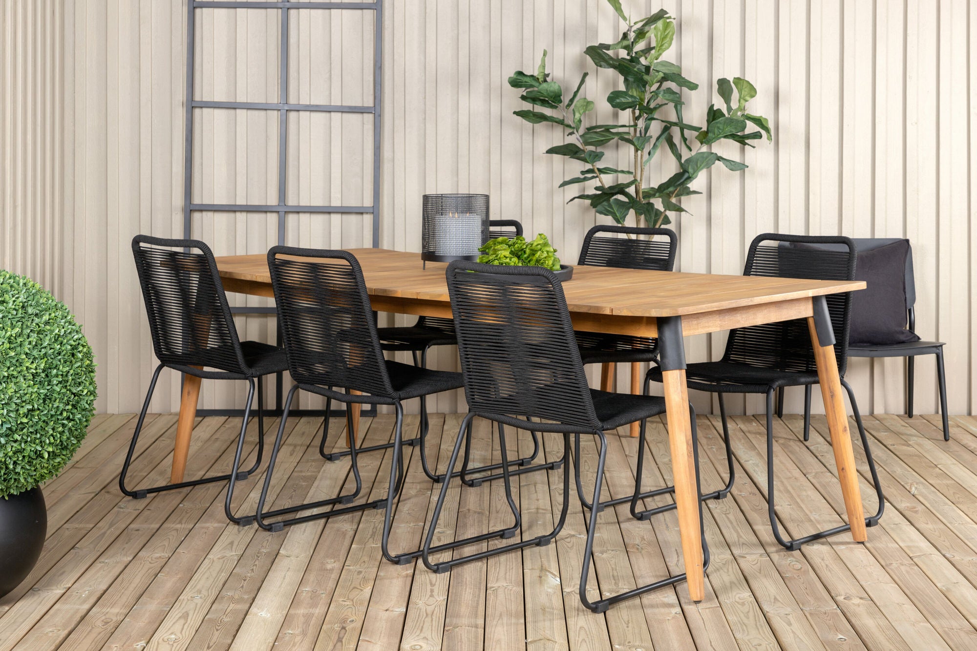 Venture Home Julian spisebord - Acasia - 210*100cm+Lindos Stacking stol - Black Alu / Black Rope_6