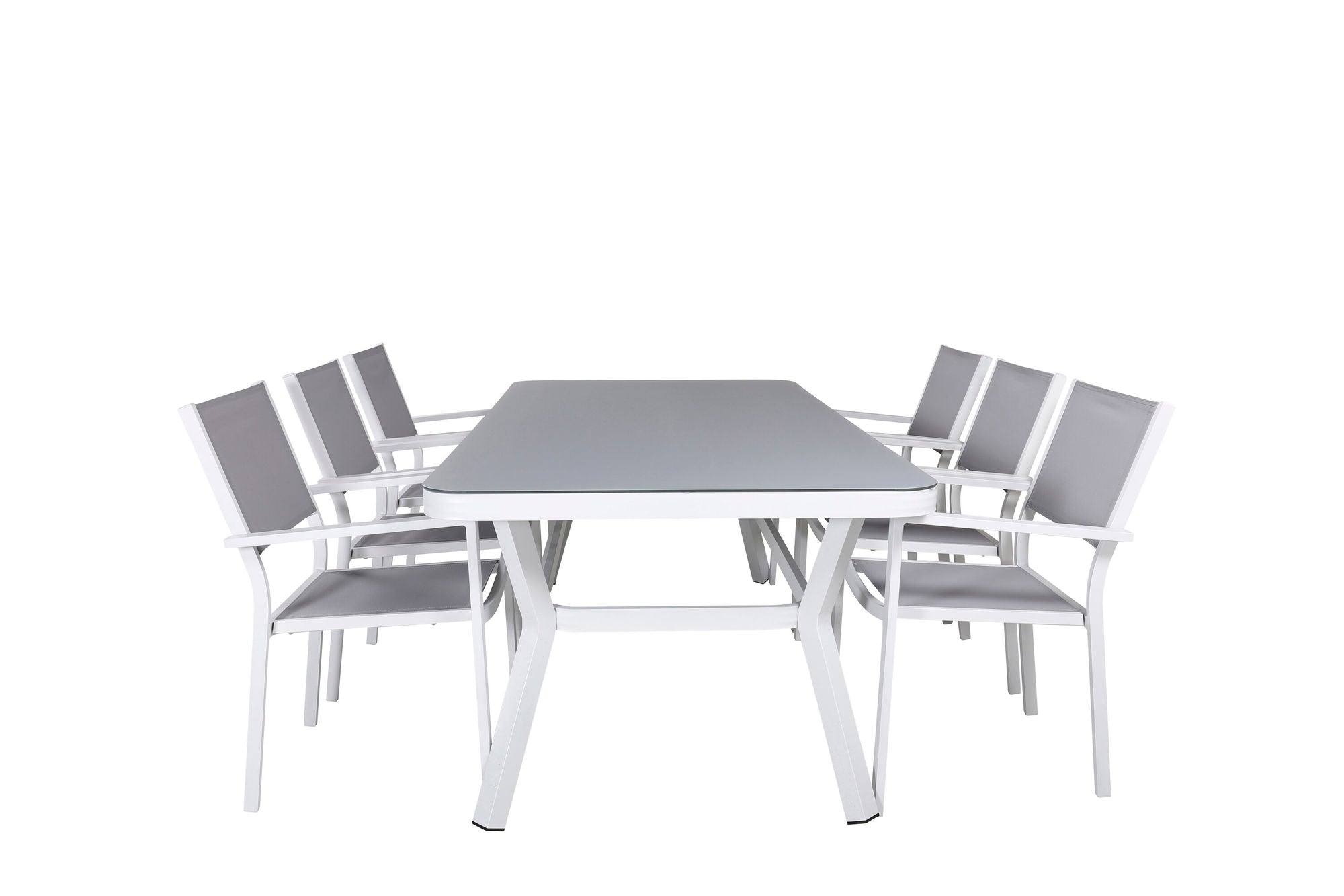 Venture Home Virya spisebord - White Alu / Grey Glass - big bord+Copacabana Stacking stol - White/Grey_6