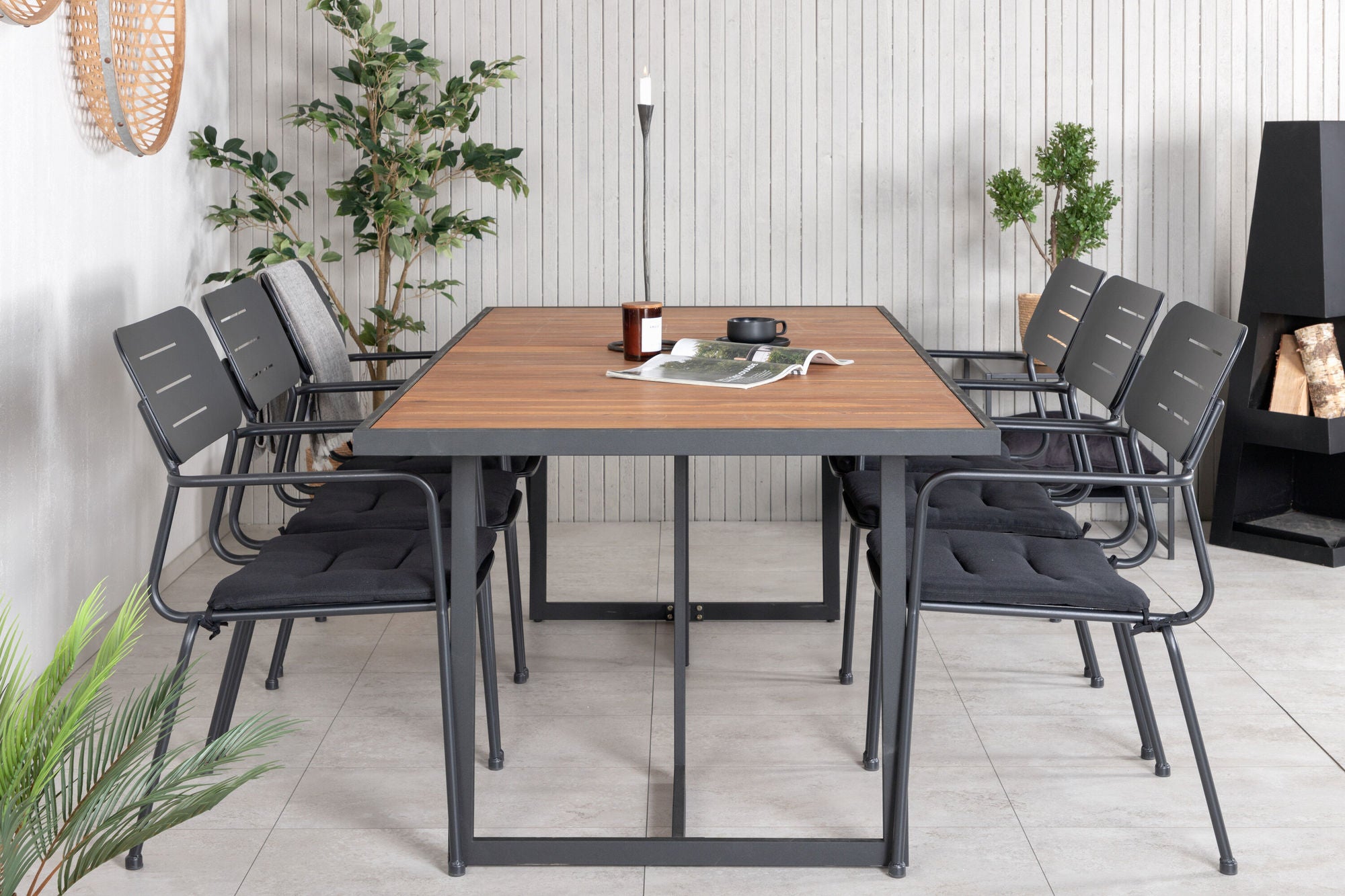 Venture Home Khung spisebord - Black Steel / Acacia (teklook) - 200*100cm+Nicke Dining chair w. armrest - Black Steel_6