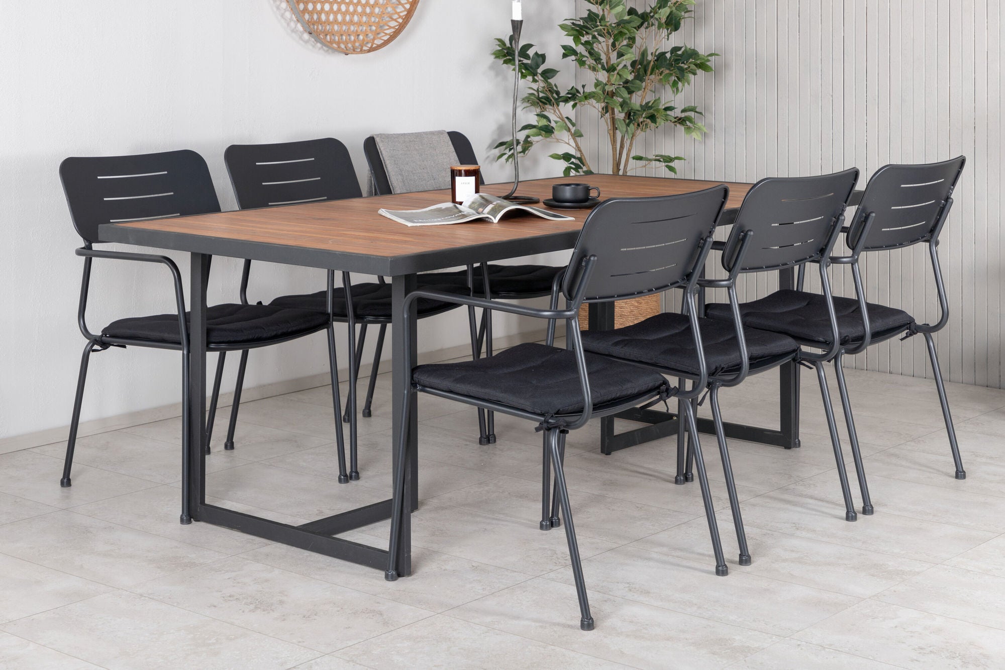 Venture Home Khung spisebord - Black Steel / Acacia (teklook) - 200*100cm+Nicke Dining chair w. armrest - Black Steel_6