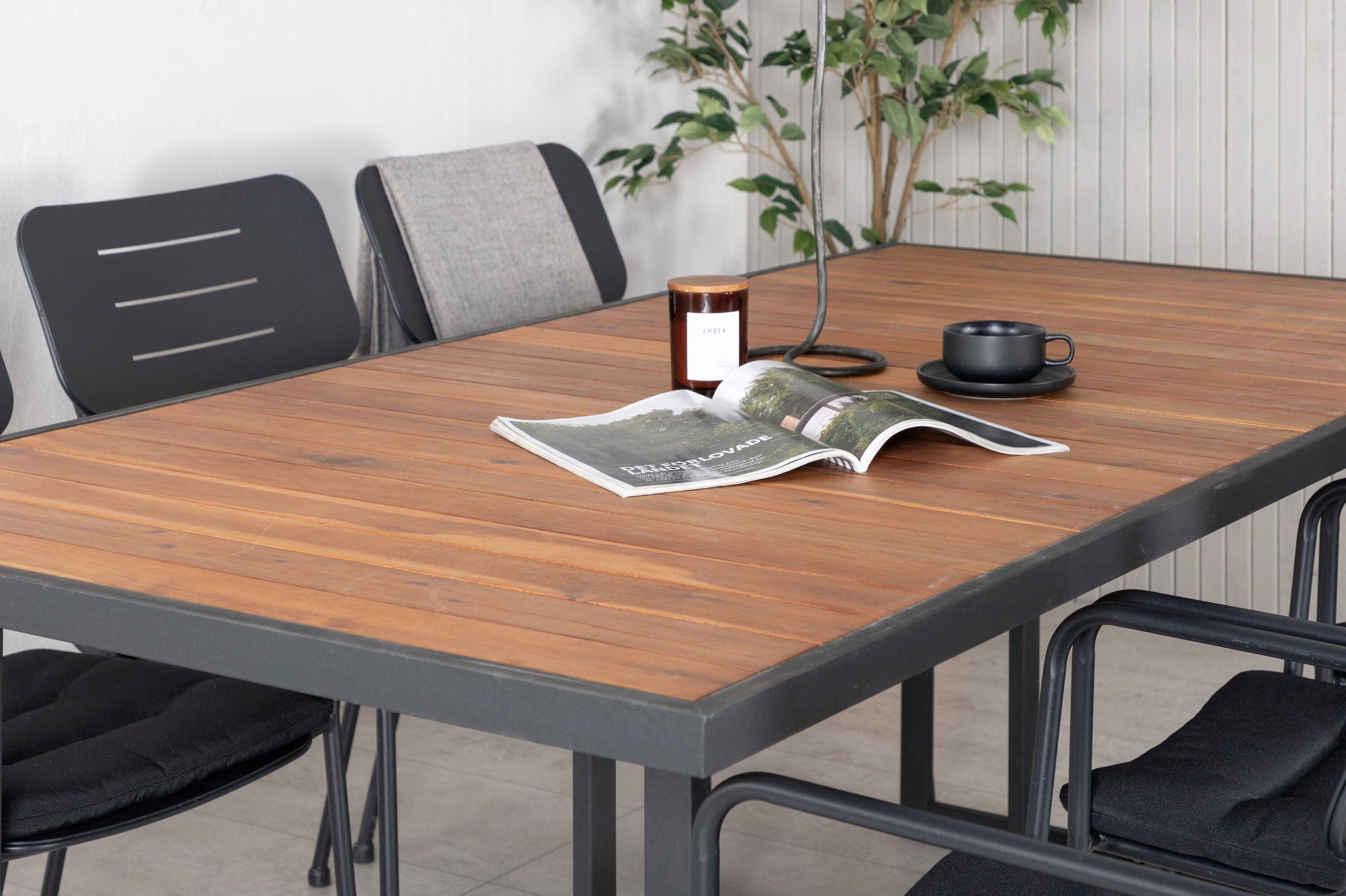 Venture Home Khung spisebord - Black Steel / Acacia (teklook) - 200*100cm+Nicke Dining chair w. armrest - Black Steel_6