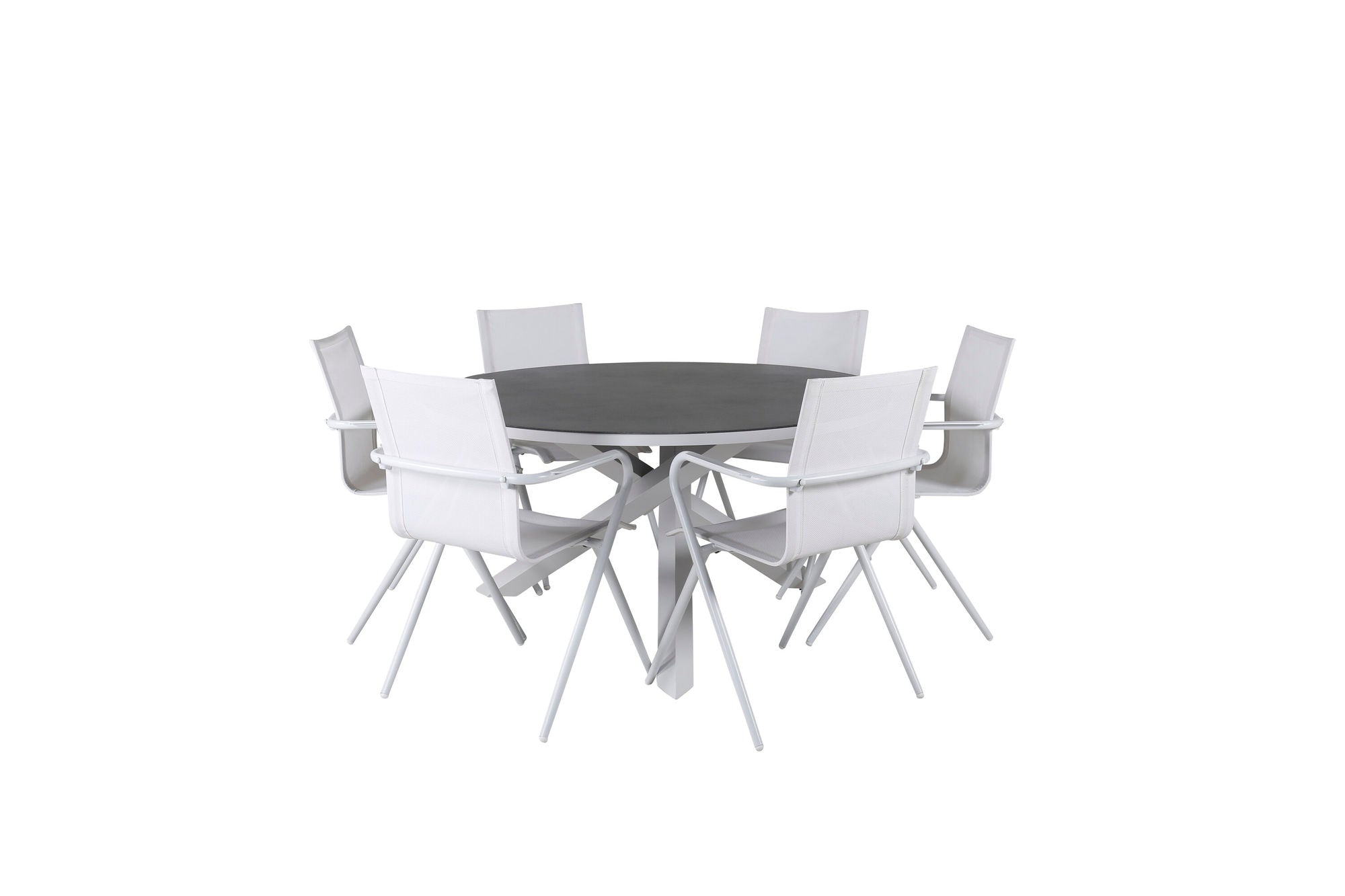 Venture Home Copacabana bord ø 140 - White/Grey+Alina Spisebordsstol - white Alu / White Textilene_6